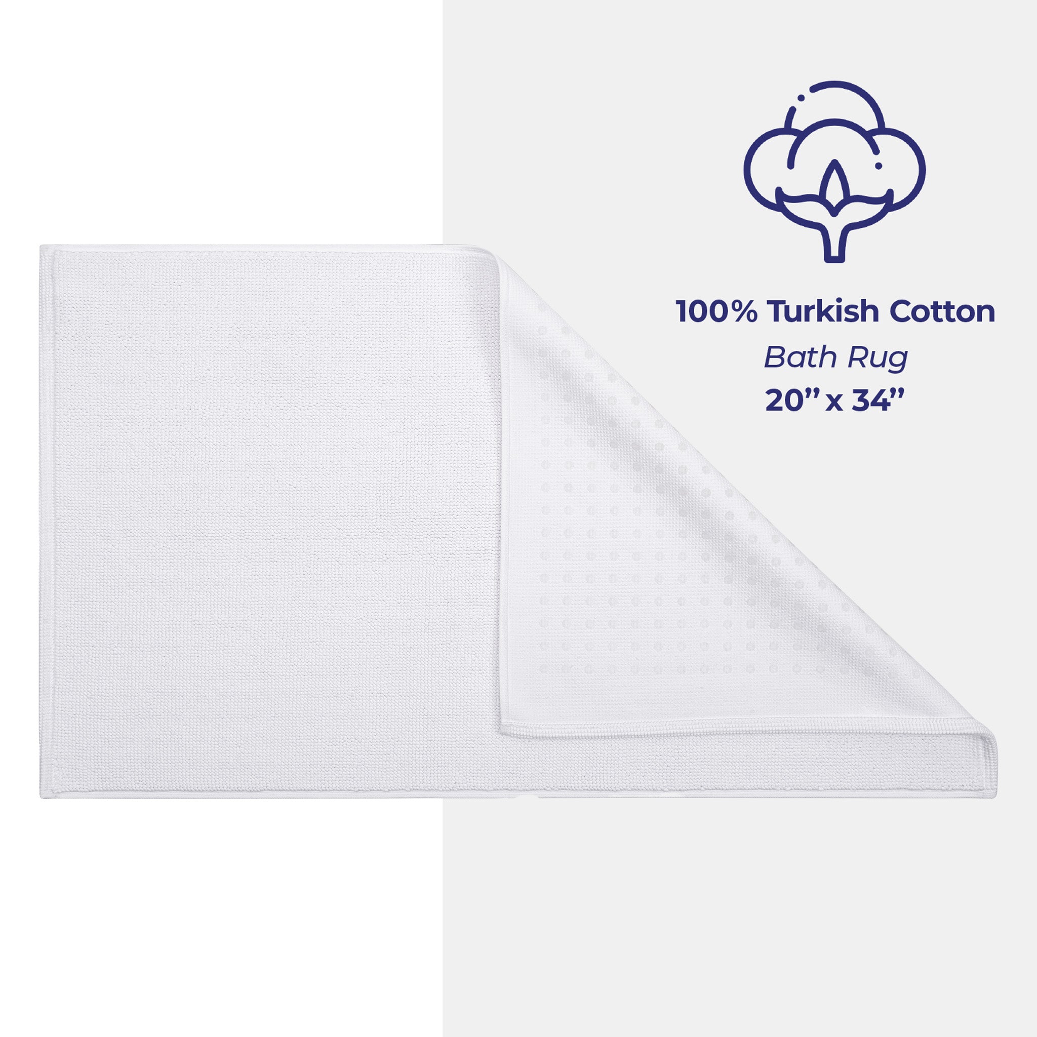 American Soft Linen Non-slip 20x34 100% Cotton Bath Rug white-4