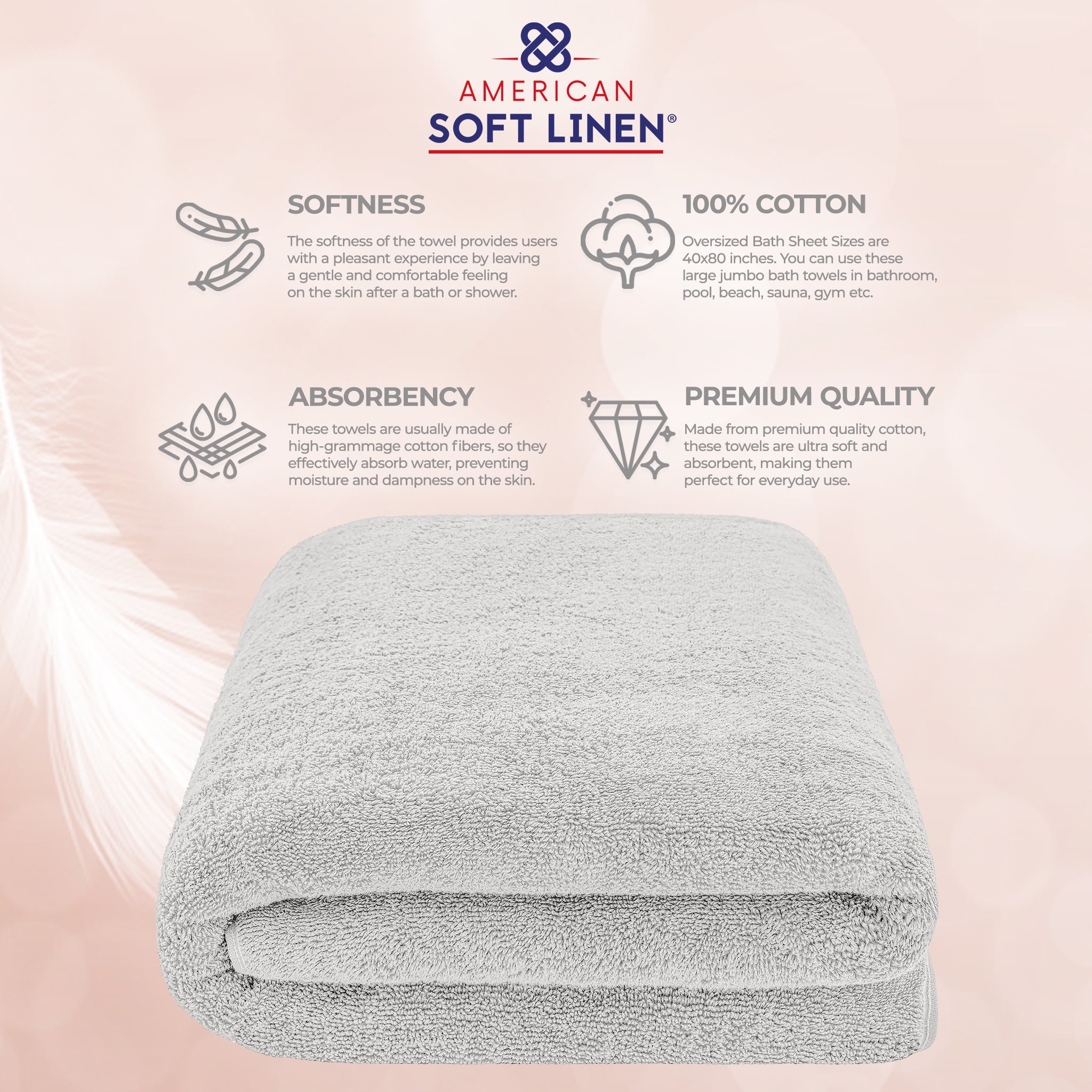 American Soft Linen 100% Ring Spun Cotton 40x80 Inches Oversized Bath Sheets silver-gray-4