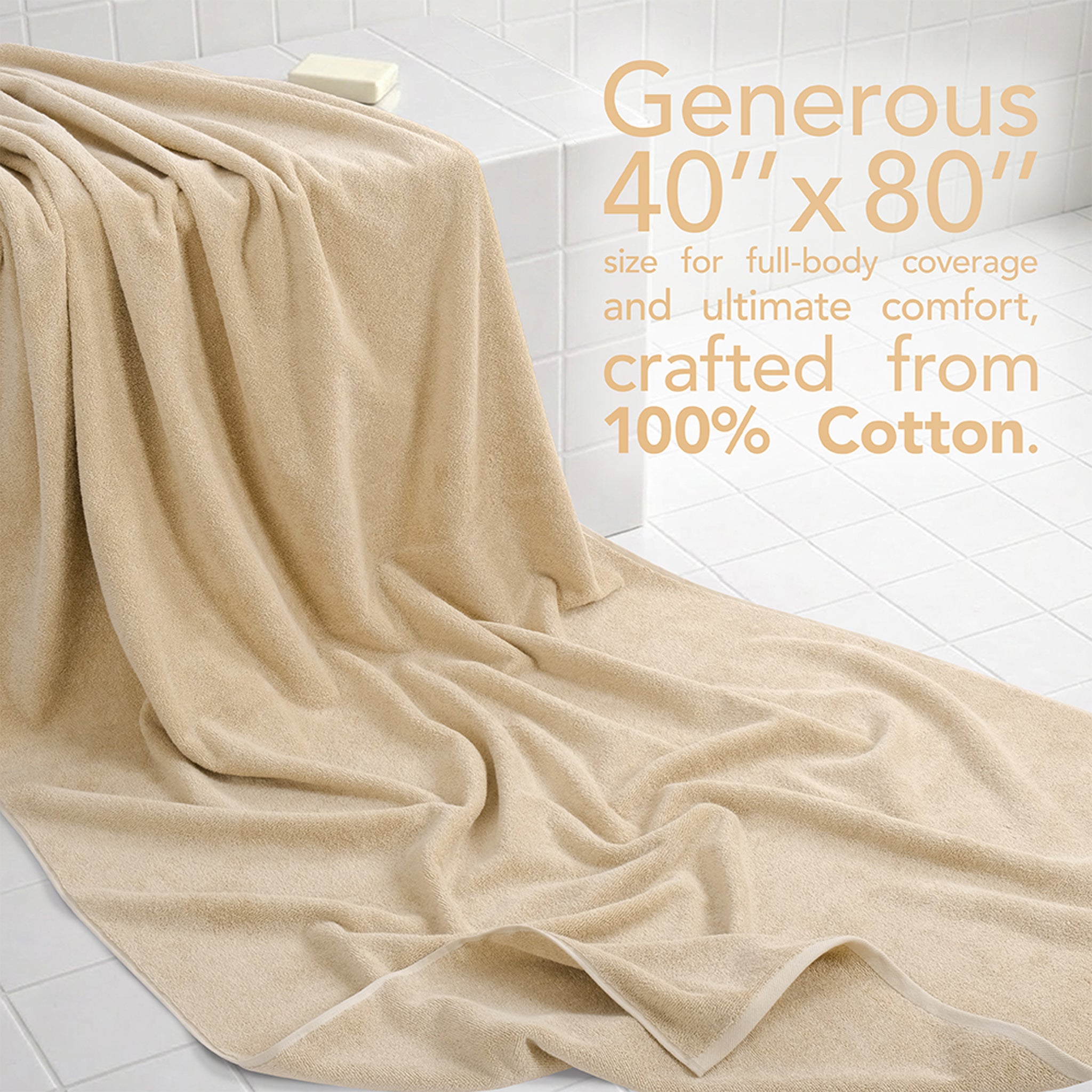40x80 Inch Premium Bath Sheet OVERSIZED 100% Ring Spun Cotton, Luxury, Maximum Softness, Extra Large Bath Towel