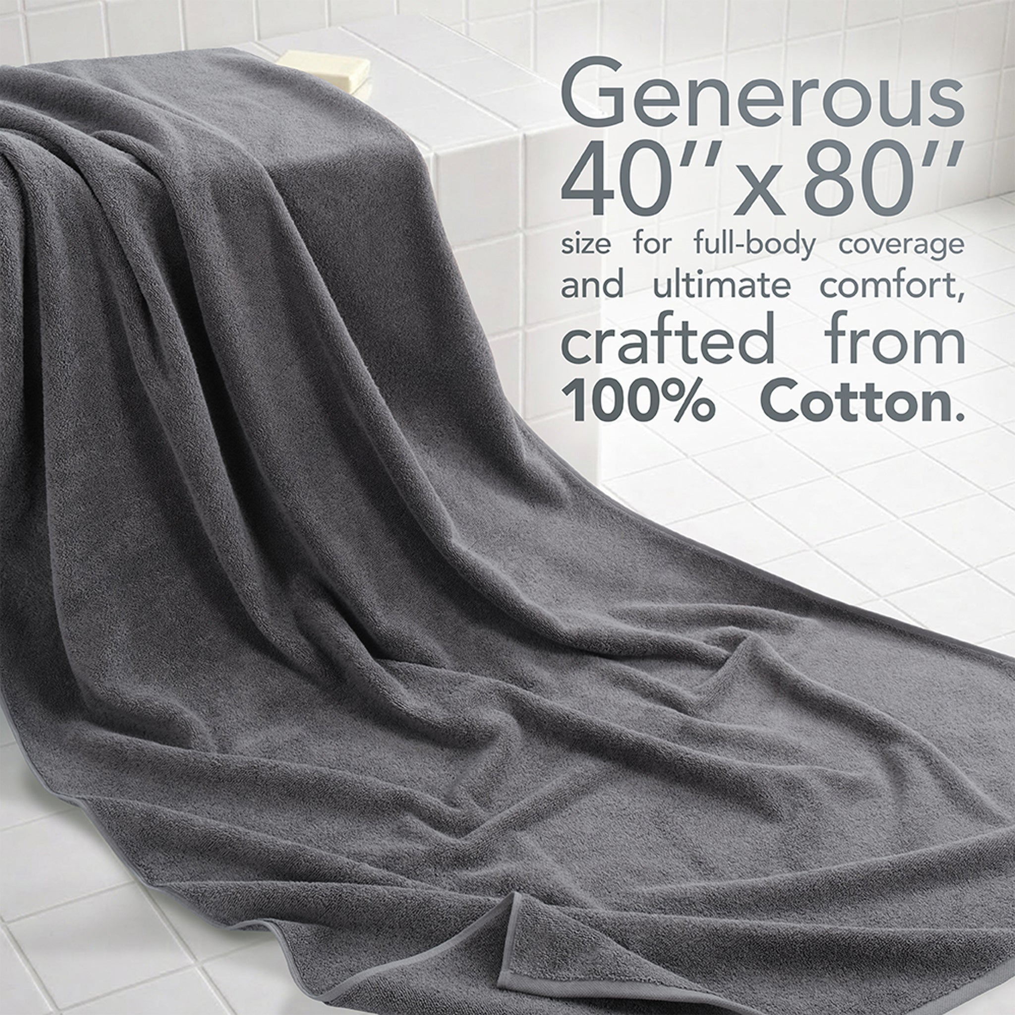 40x80 Inch Premium Bath Sheet OVERSIZED 100% Ring Spun Cotton, Luxury, Maximum Softness, Extra Large Bath Towel