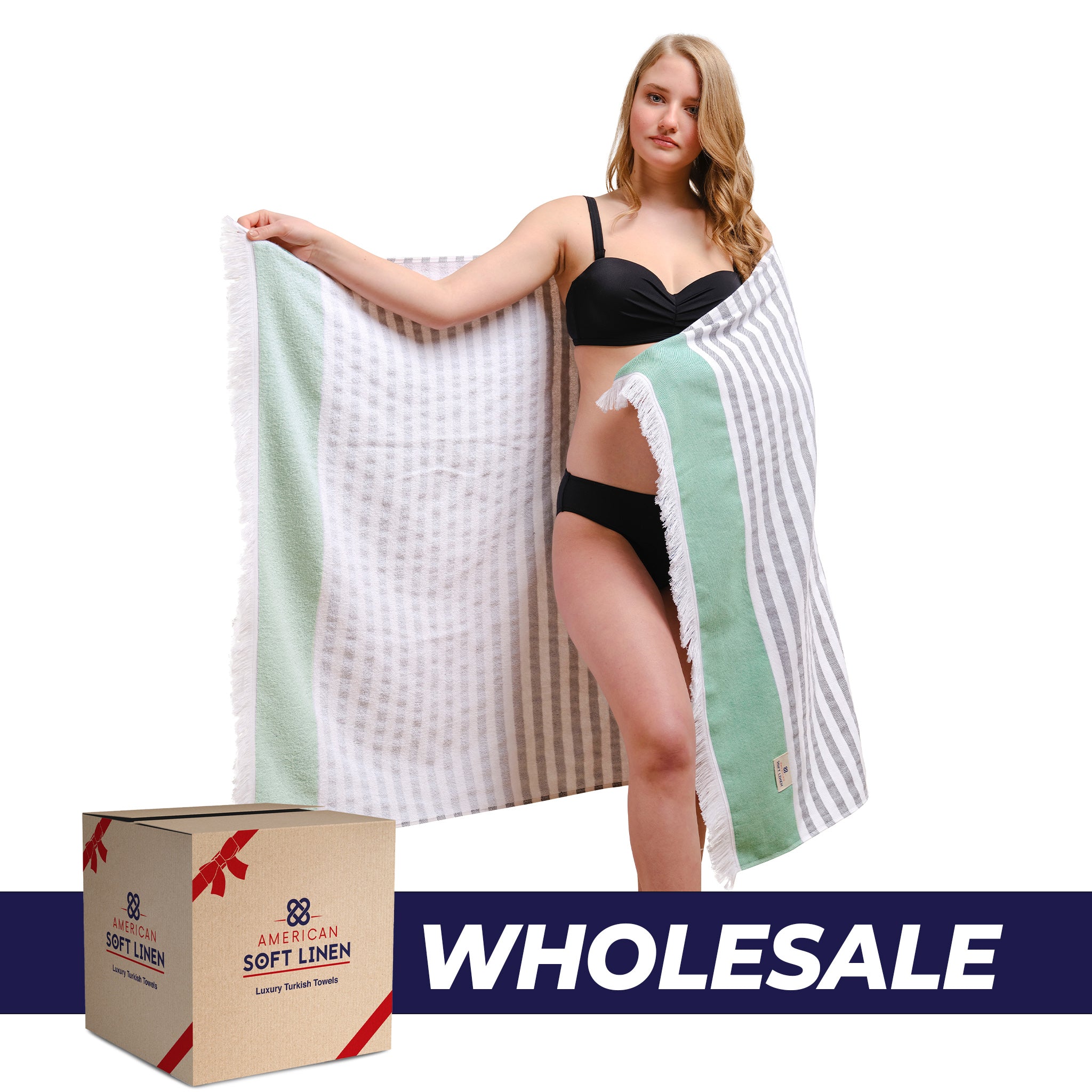 American Soft Linen 100% Turkish Cotton Peshtemal 44 set case pack -green-0