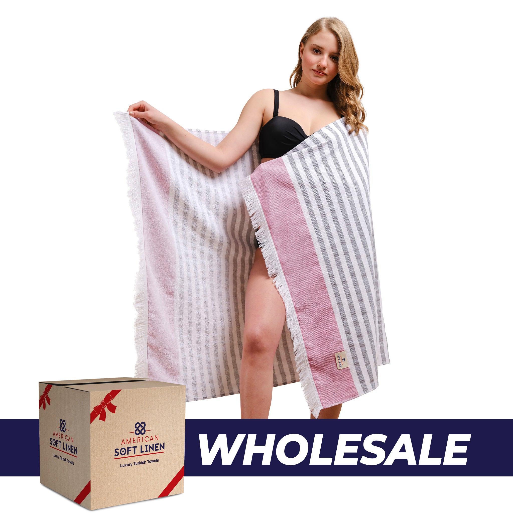 American Soft Linen 100% Turkish Cotton Peshtemal 44 set case pack -rose-0
