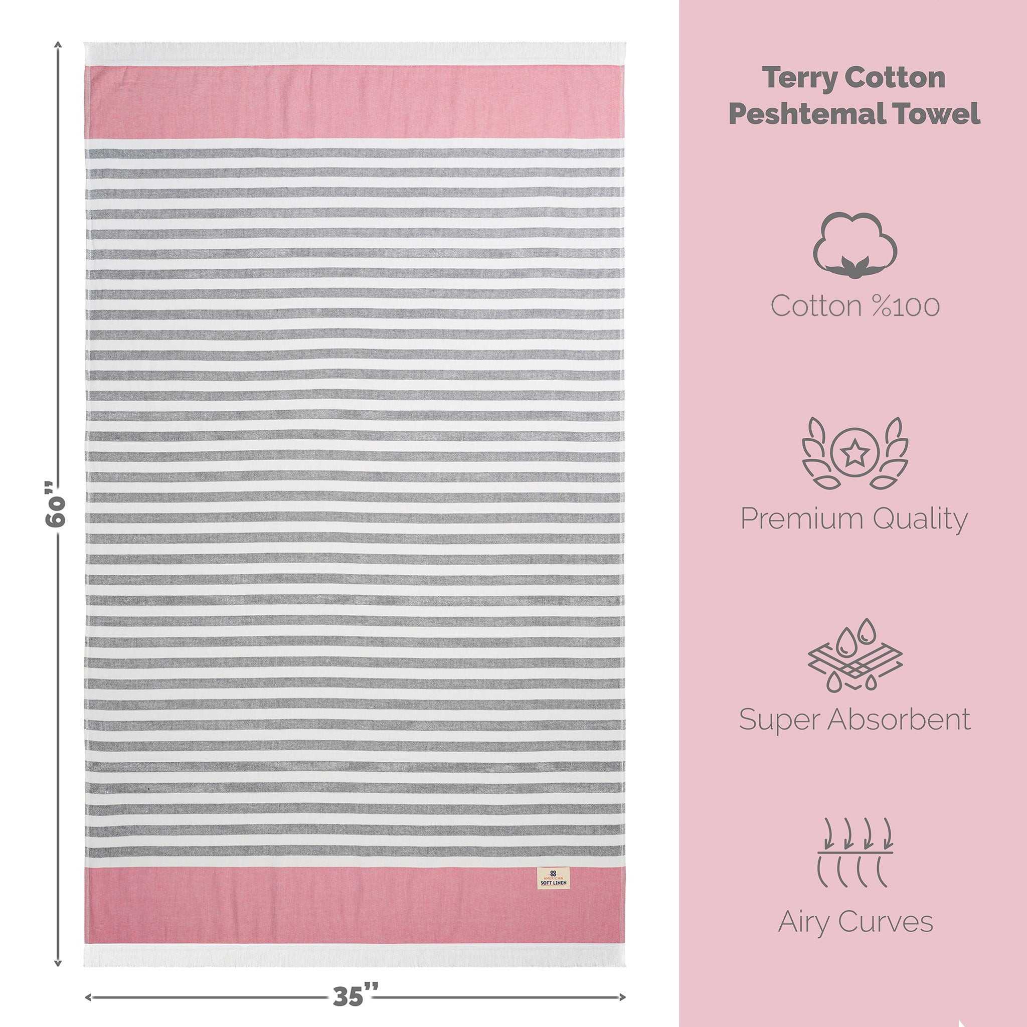 American Soft Linen 100% Turkish Cotton Peshtemal -rose-5