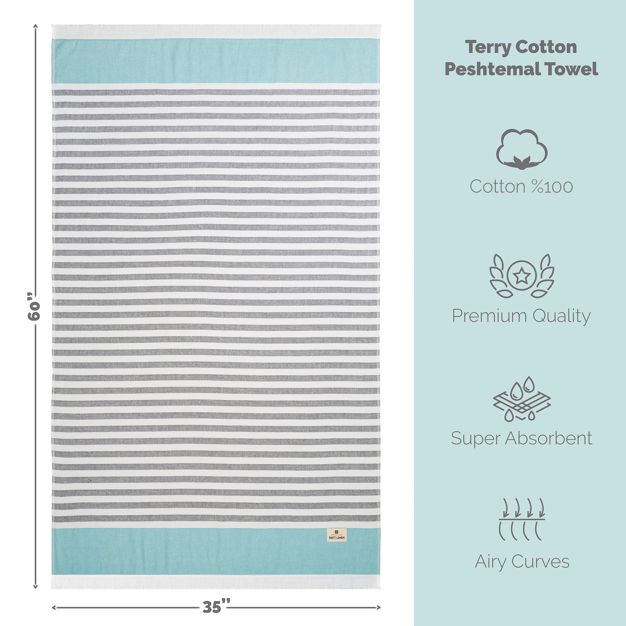American Soft Linen 100% Turkish Cotton Peshtemal -sky-blue-5