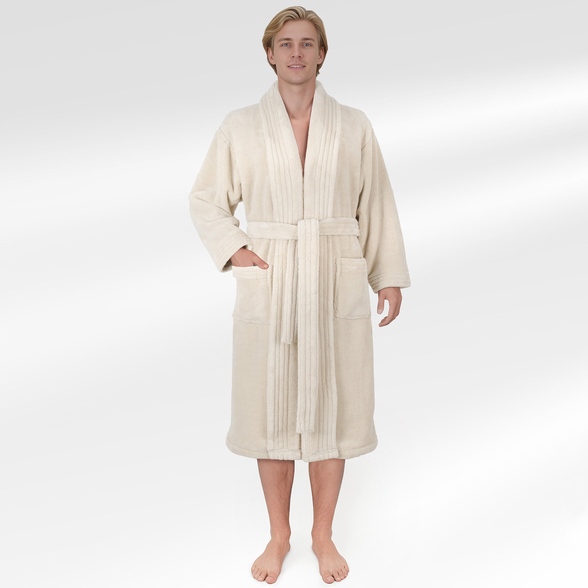 American Soft Linen Luxury Men’s Fleece Bathrobe – Ultra Soft, Warm & Lightweight Plush Robe