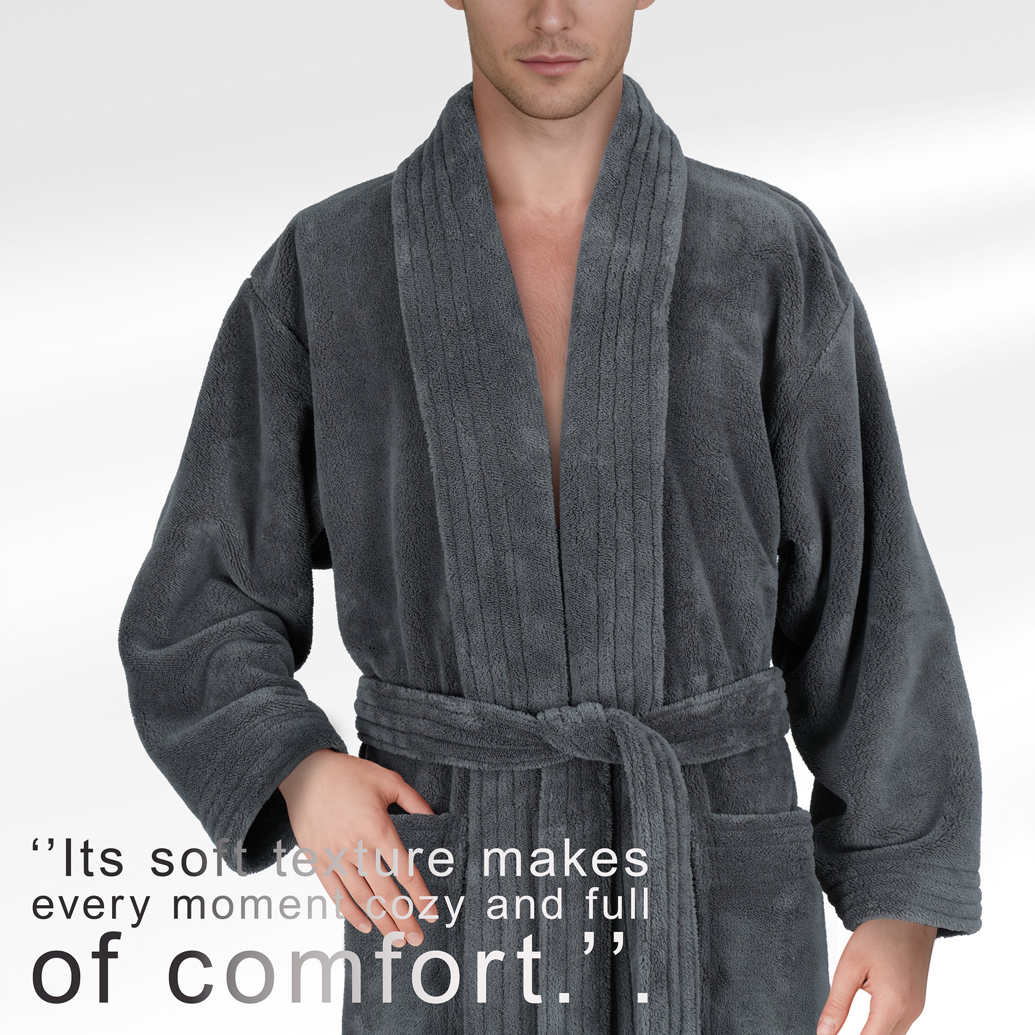 American Soft Linen Luxury Men’s Fleece Bathrobe – Ultra Soft, Warm & Lightweight Plush Robe