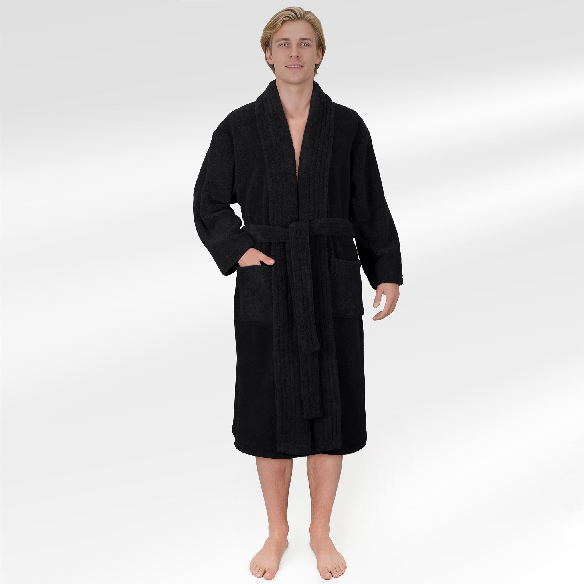 American Soft Linen Luxury Men’s Fleece Bathrobe – Ultra Soft, Warm & Lightweight Plush Robe
