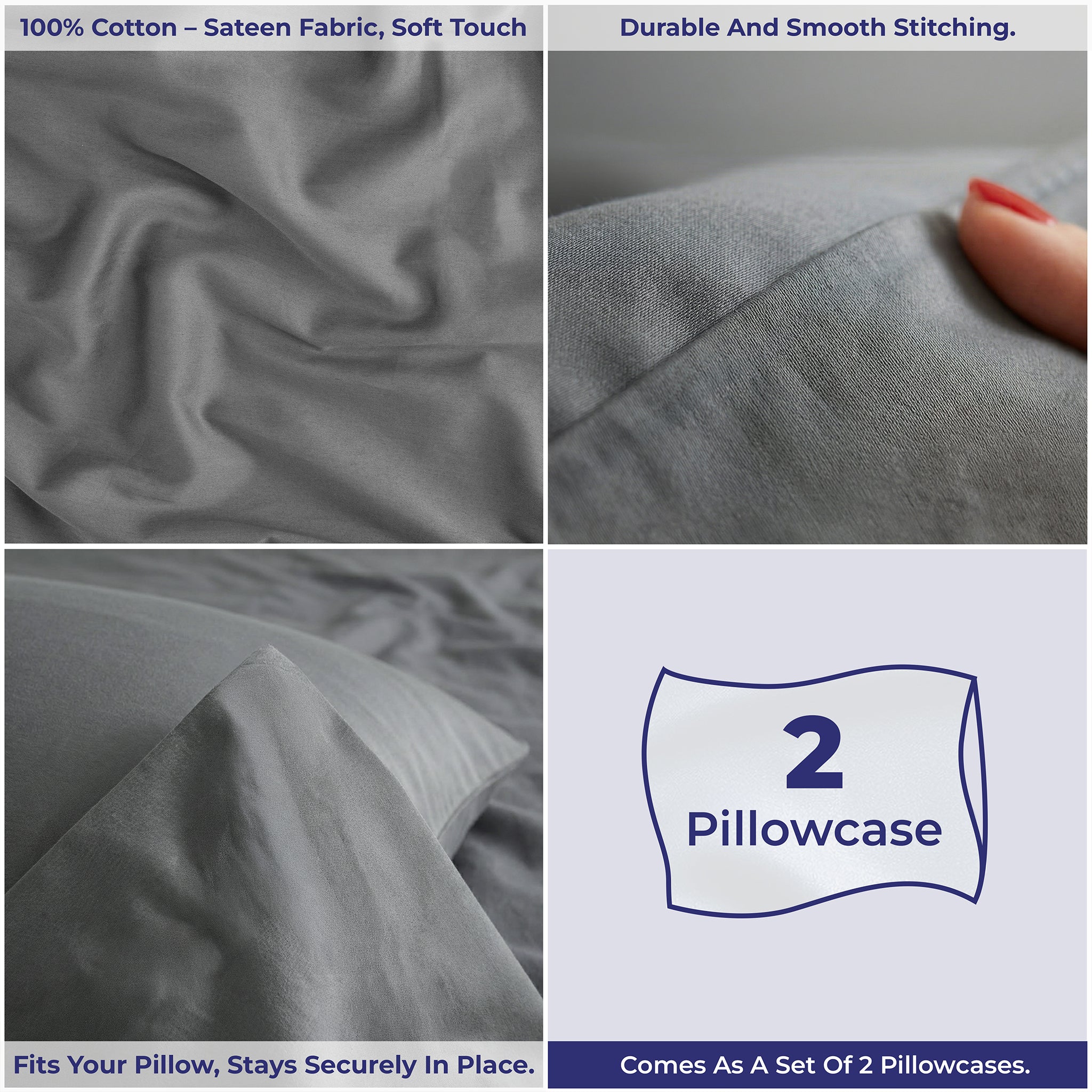 American Soft Linen 100% Cotton Sateen Pillowcase Set (2 Piece) - Soft, Breathable, Hotel Quality Pillow Covers