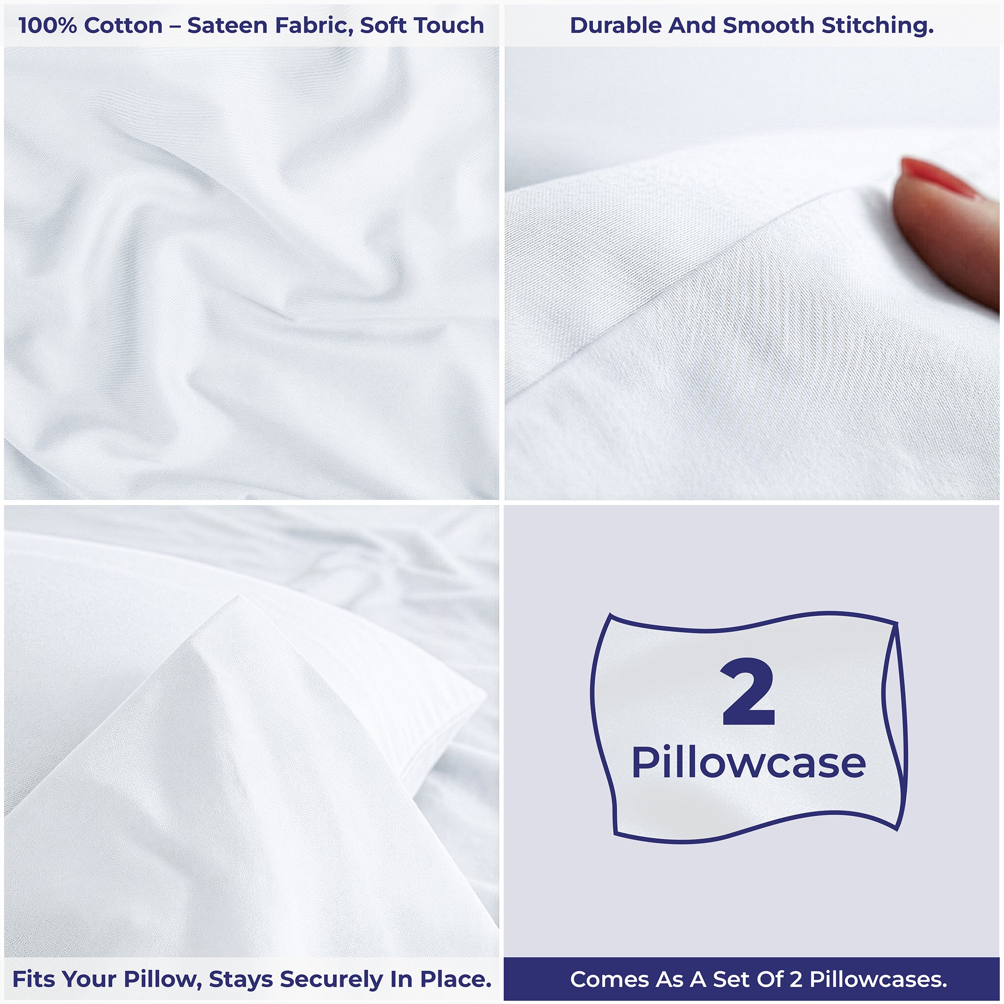American Soft Linen 100% Cotton Sateen Pillowcase Set (2 Piece) - Soft, Breathable, Hotel Quality Pillow Covers