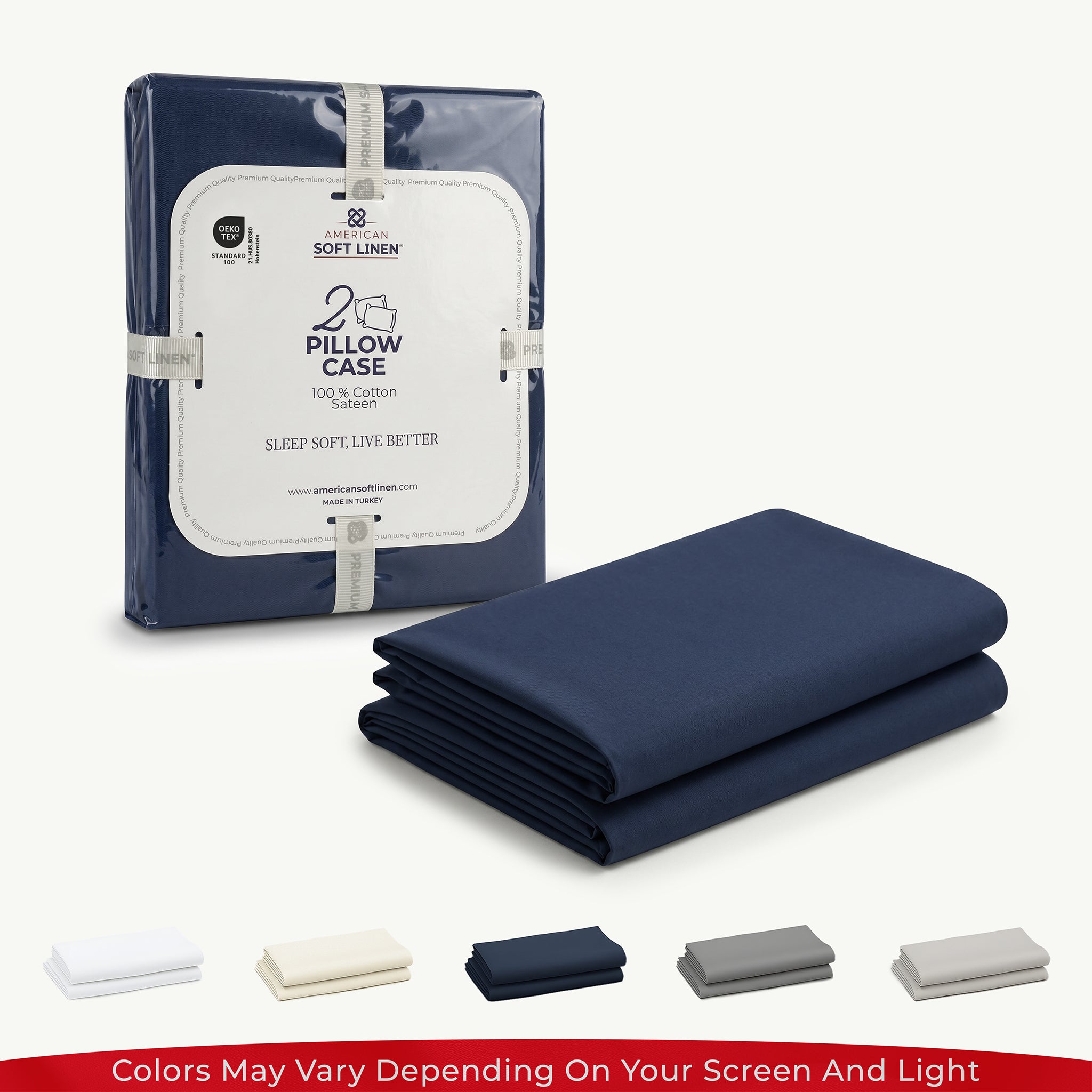 American Soft Linen 100% Cotton Sateen Pillowcase Set (2 Piece) - Soft, Breathable, Hotel Quality Pillow Covers