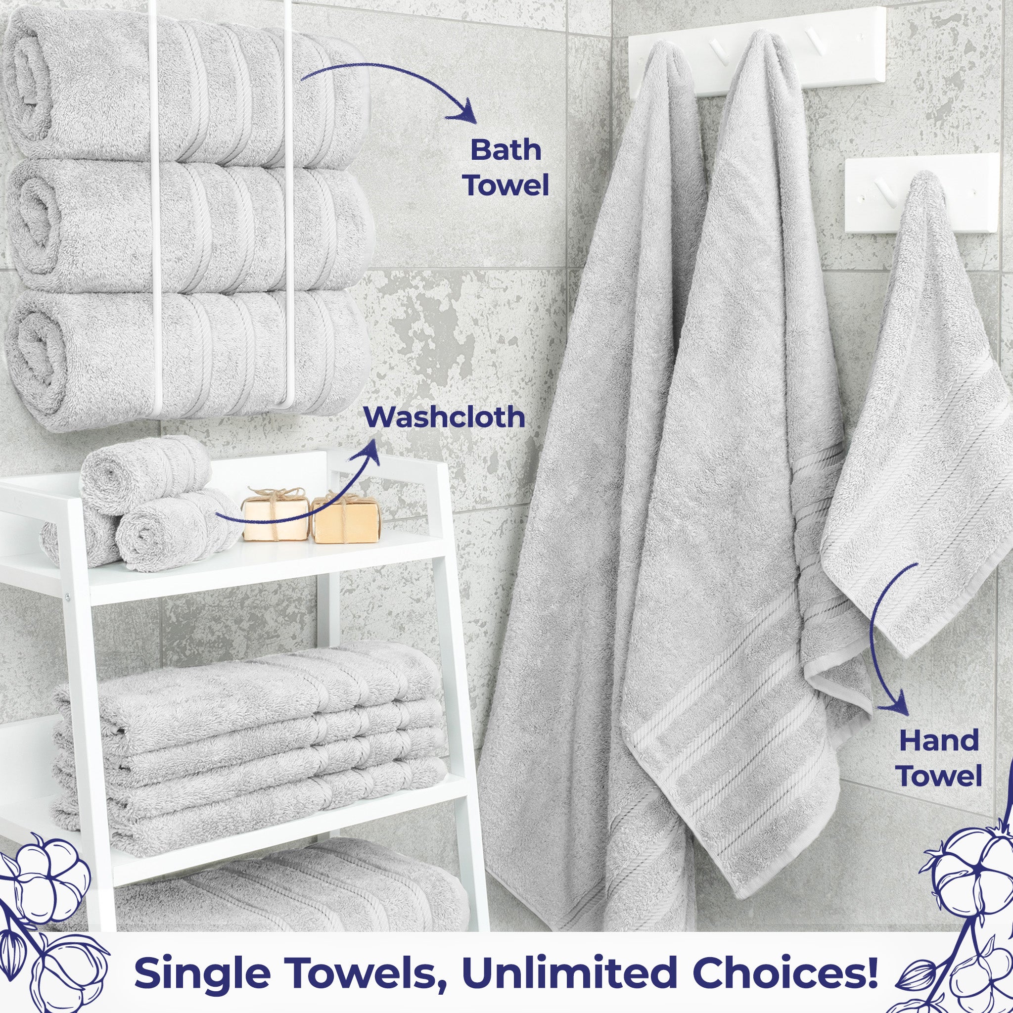 American Soft Linen Single Piece 100% Cotton Turkish Towels with 20 Different Colors, Create Your Set, Silver Gray, Bath towels 2