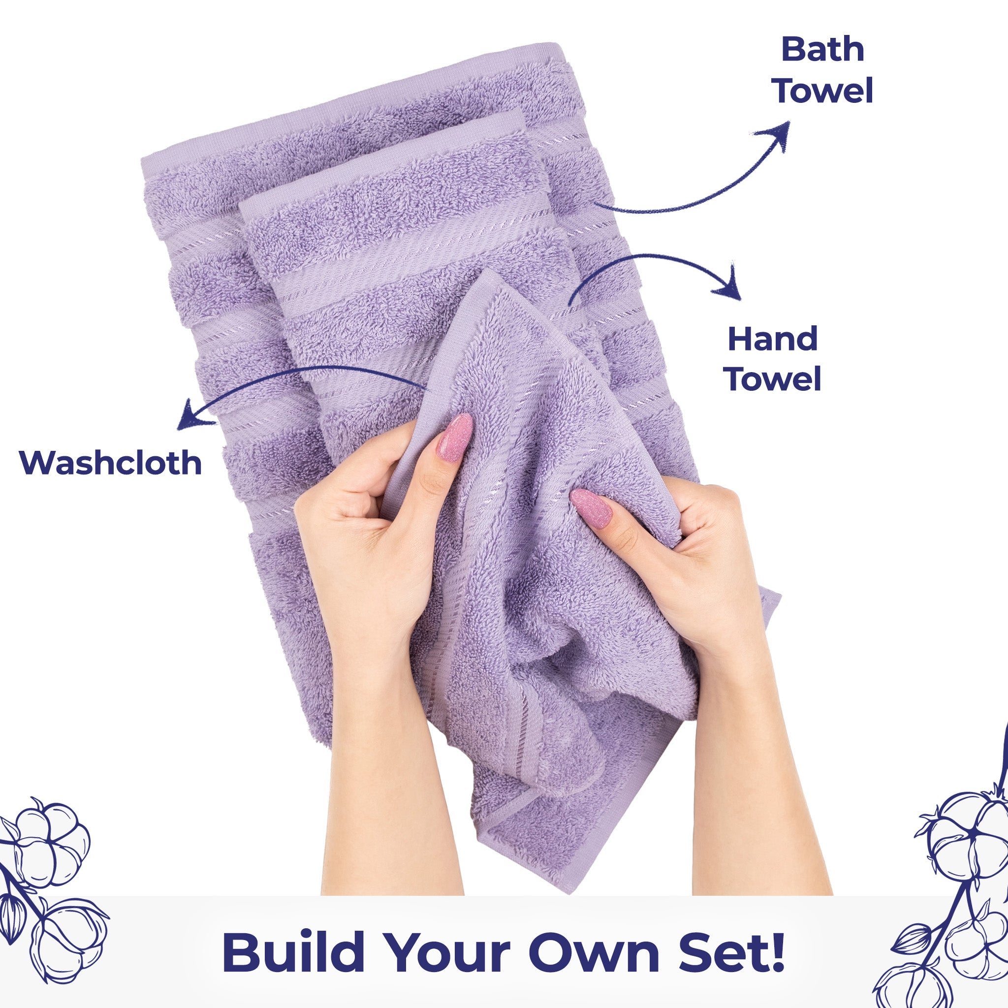 American Soft Linen Single Piece 100% Cotton Turkish Towels with 20 Different Colors, Create Your Set, Lilac, Washcloth towels 3