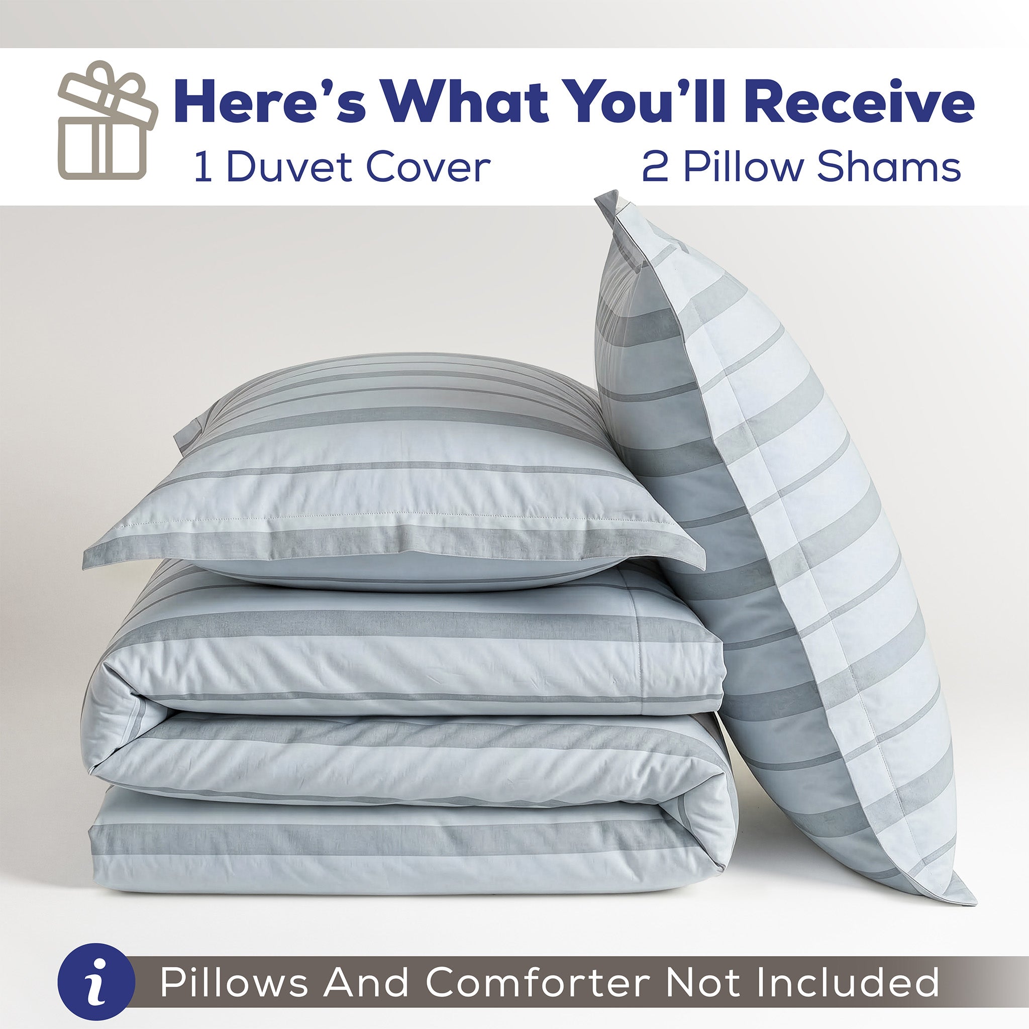 American Soft Linen 100% Washed Cotton Percale Duvet Cover Set – 200TC Yarn-Dyed Striped Bedding with 2 Pillow Shams