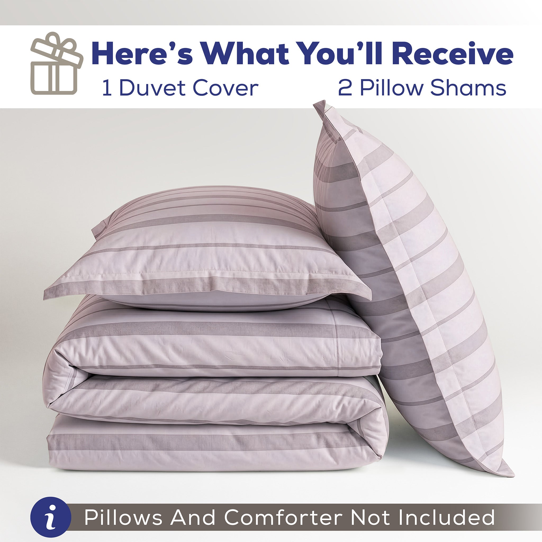 American Soft Linen 100% Washed Cotton Percale Duvet Cover Set – 200TC Yarn-Dyed Striped Bedding with 2 Pillow Shams