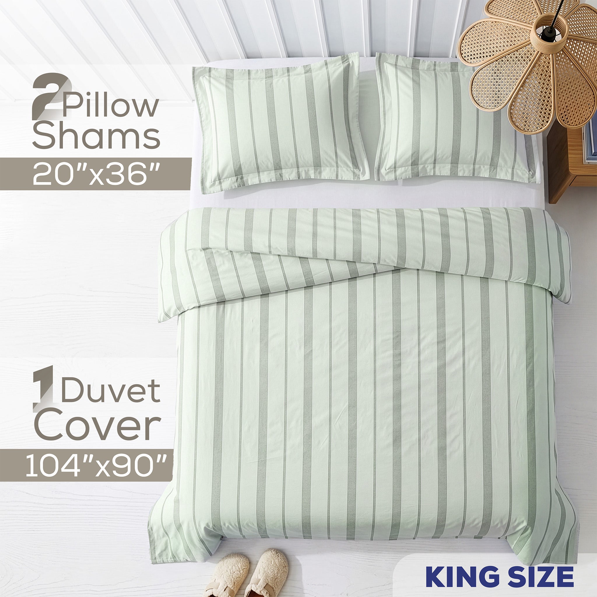 American Soft Linen 100% Washed Cotton Percale Duvet Cover Set – 200TC Yarn-Dyed Striped Bedding with 2 Pillow Shams