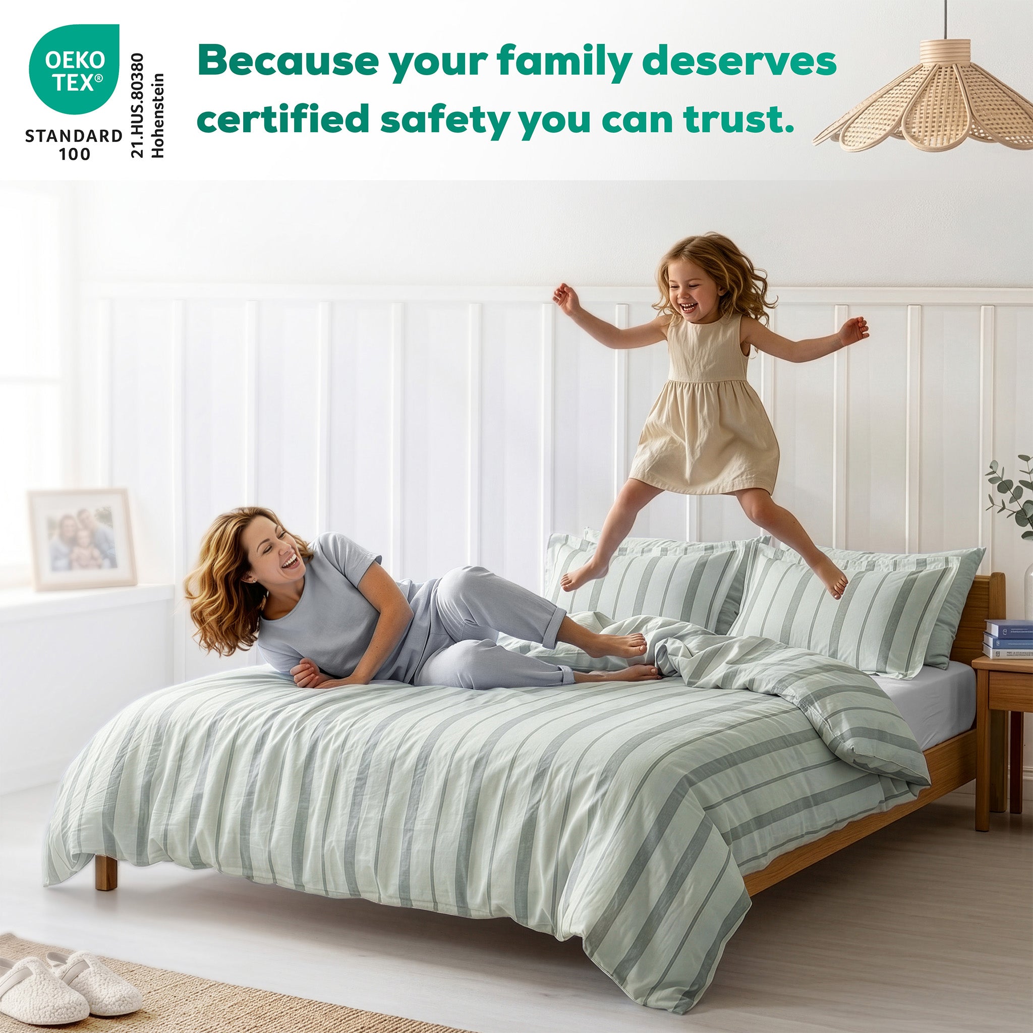 American Soft Linen 100% Washed Cotton Percale Duvet Cover Set – 200TC Yarn-Dyed Striped Bedding with 2 Pillow Shams
