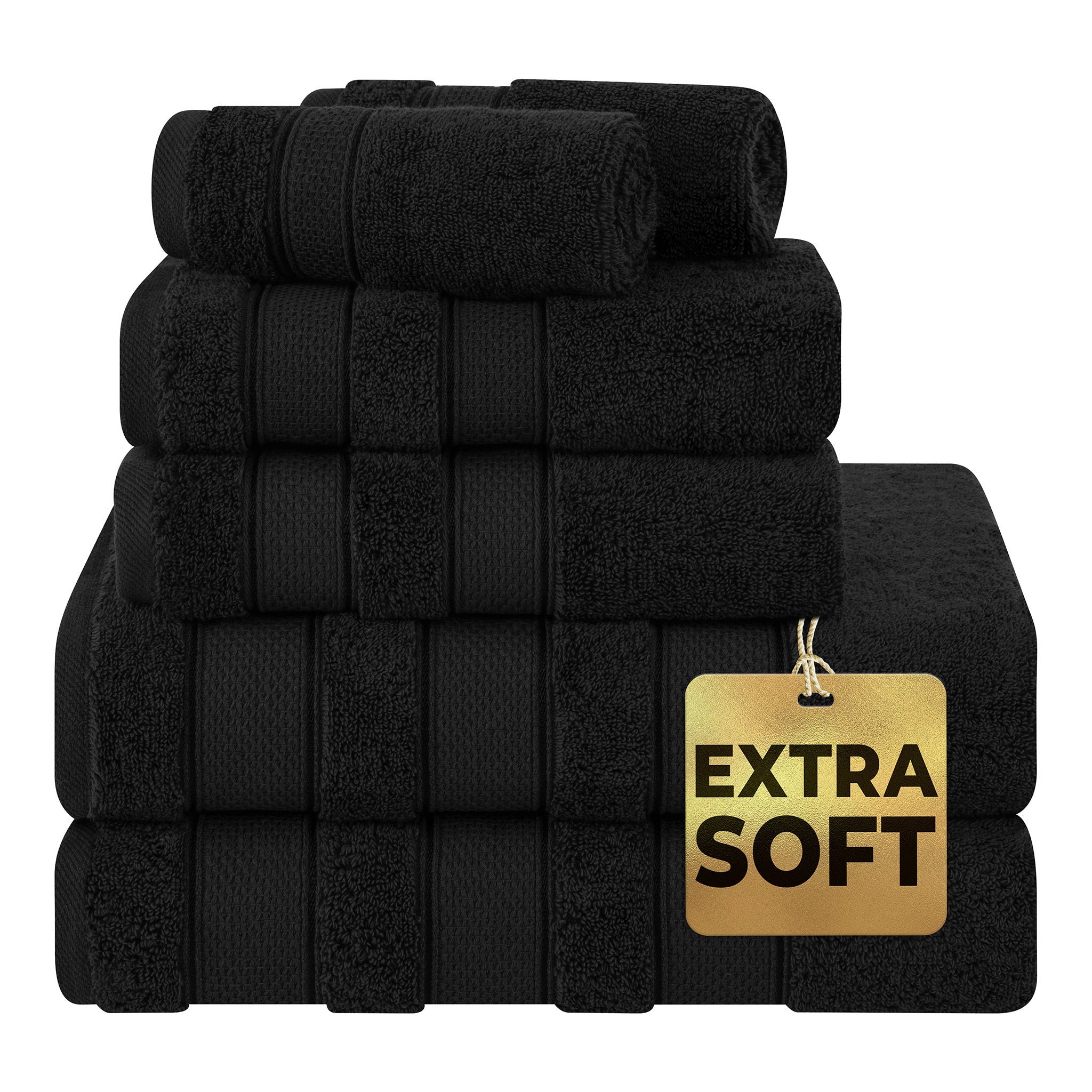 Salem 6 Piece 100% Turkish Combed Cotton Luxury Bath Towel Set - black-1