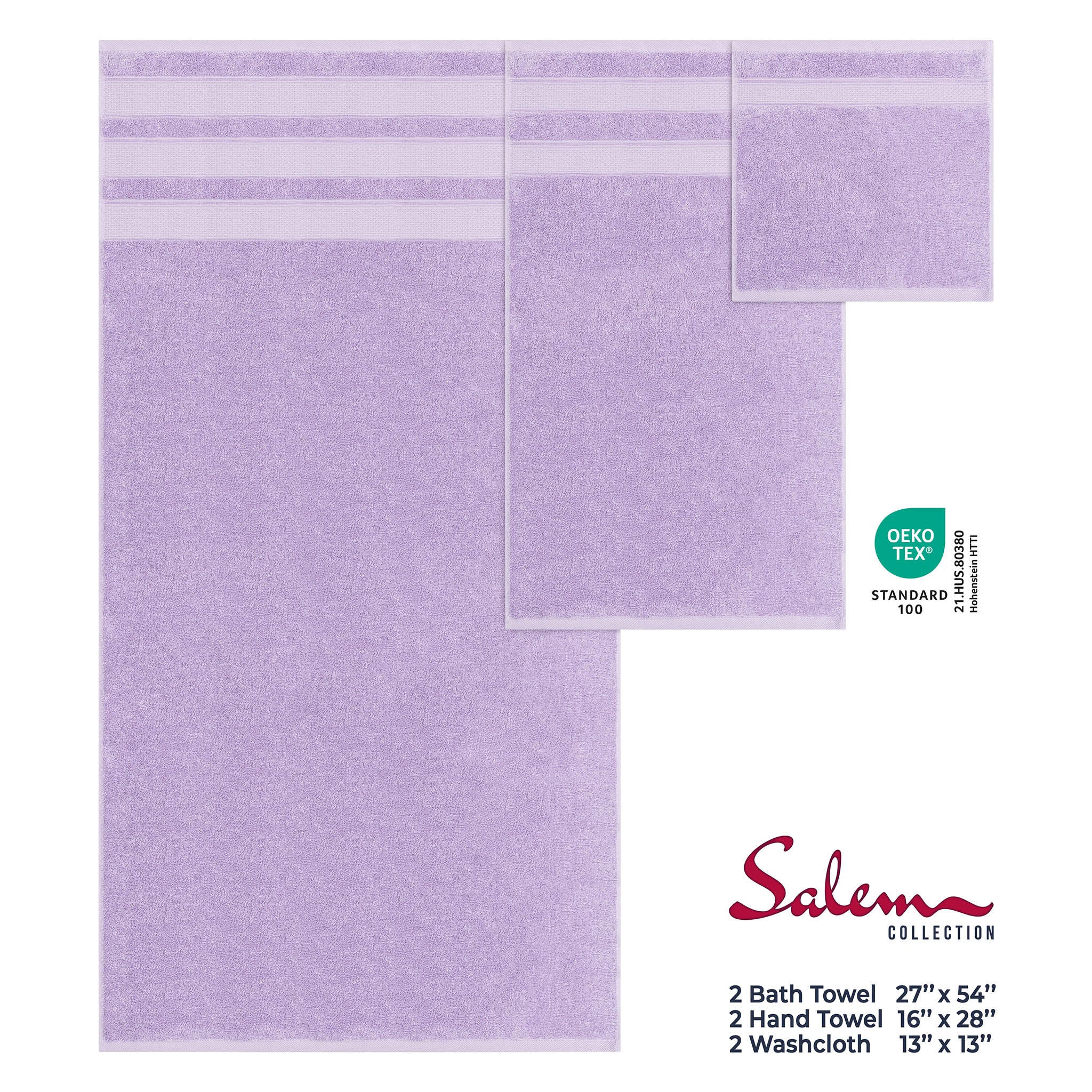 Salem 6 Piece 100% Turkish Combed Cotton Luxury Bath Towel Set - lilac-4
