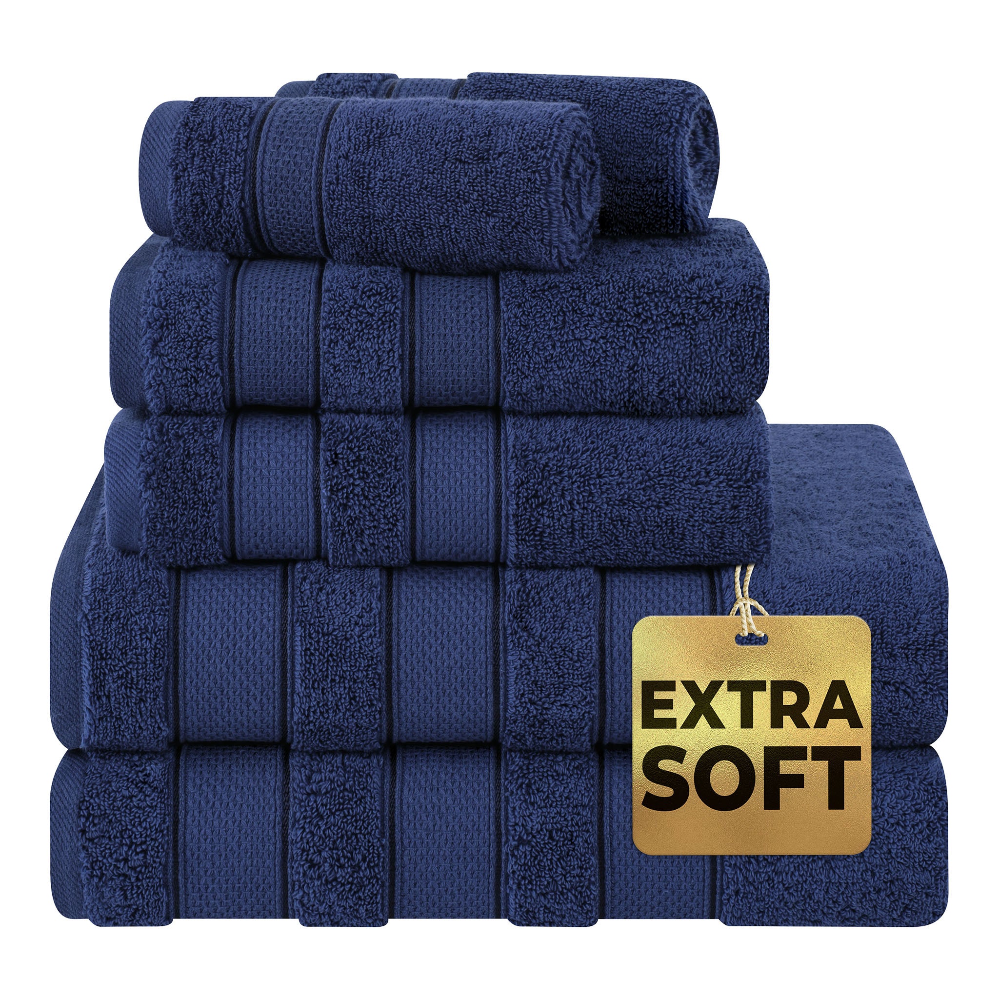 Salem 6 Piece 100% Turkish Combed Cotton Luxury Bath Towel Set - navy-blue-1