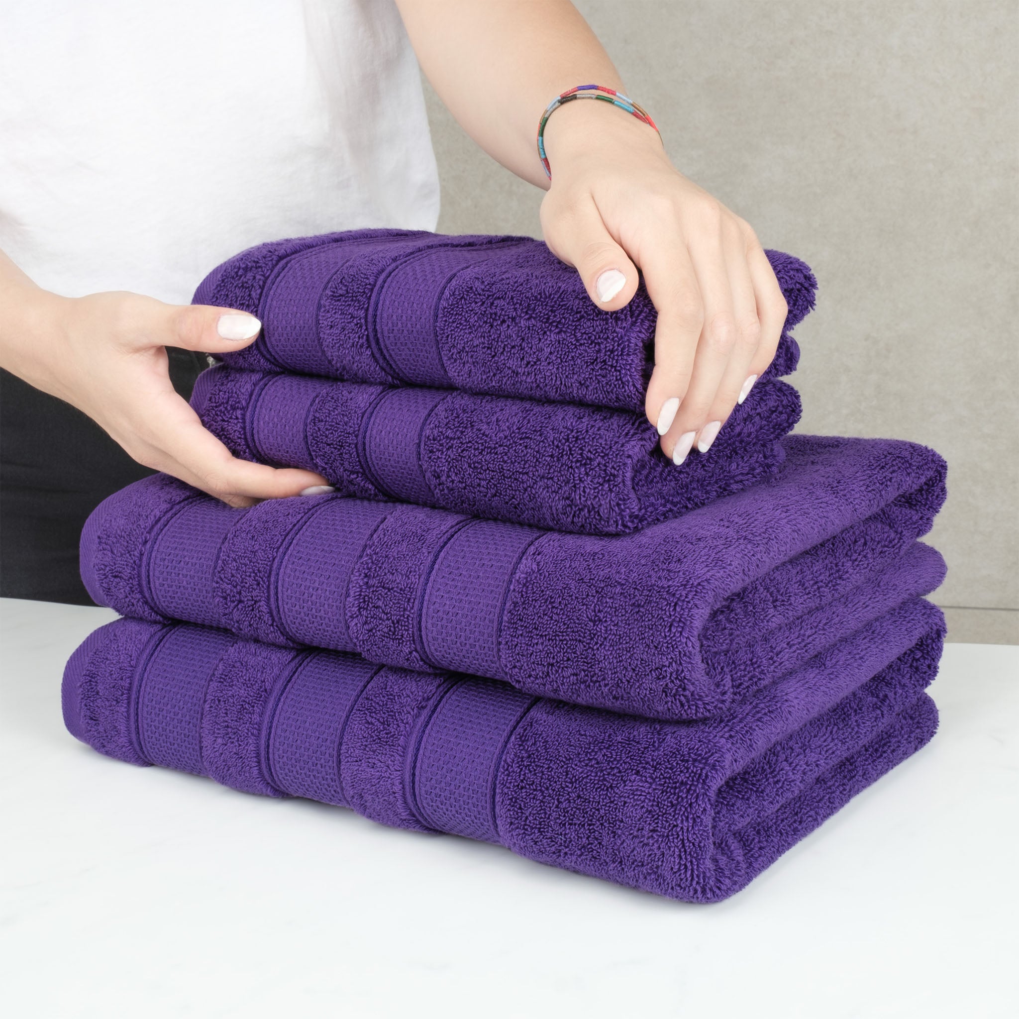 Salem 6 Piece 100% Turkish Combed Cotton Luxury Bath Towel Set - purple-6