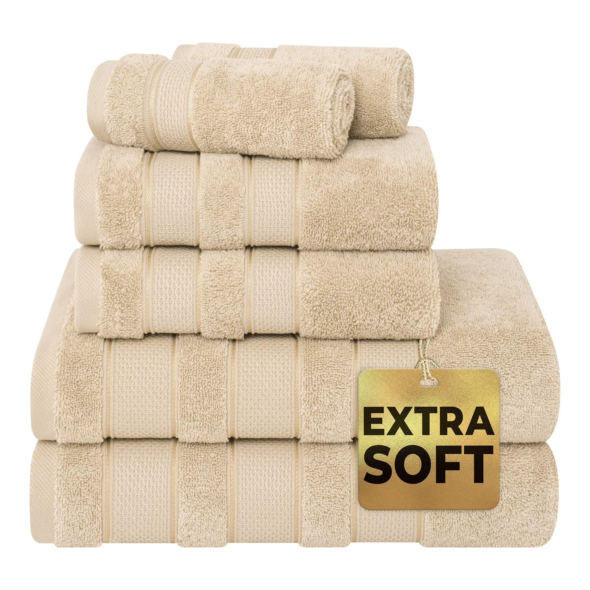 Salem 6 Piece 100% Turkish Combed Cotton Luxury Bath Towel Set - sand-taupe-1