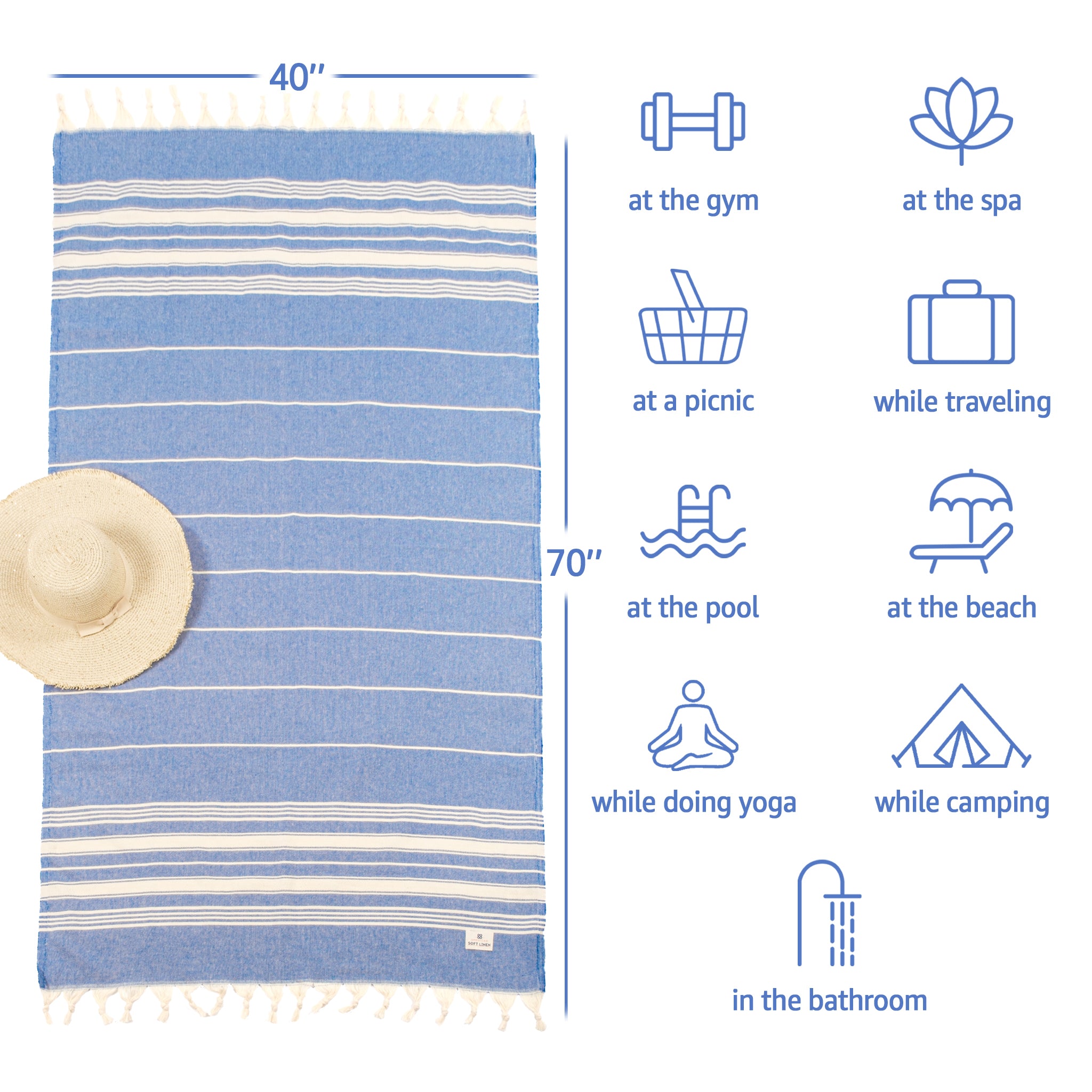American Soft Linen Turkish Peshtemal Beach Towels, Cotton 4 Pack, 40" x 70" Size, Swim Towels for Beach and Pool Towels