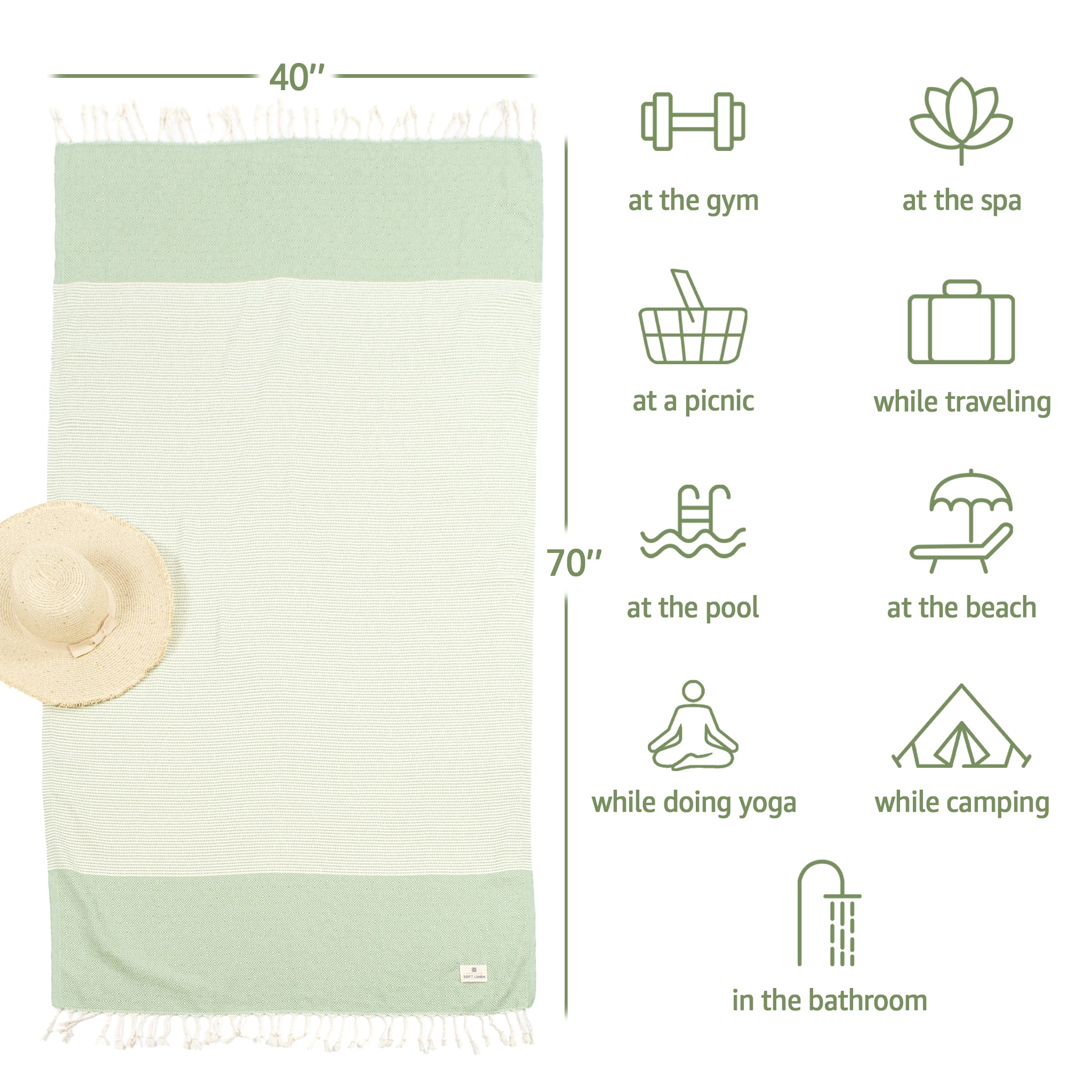 American Soft Linen Turkish Peshtemal Beach Towels, Cotton 4 Pack, 40" x 70" Size, Swim Towels for Beach and Pool Towels