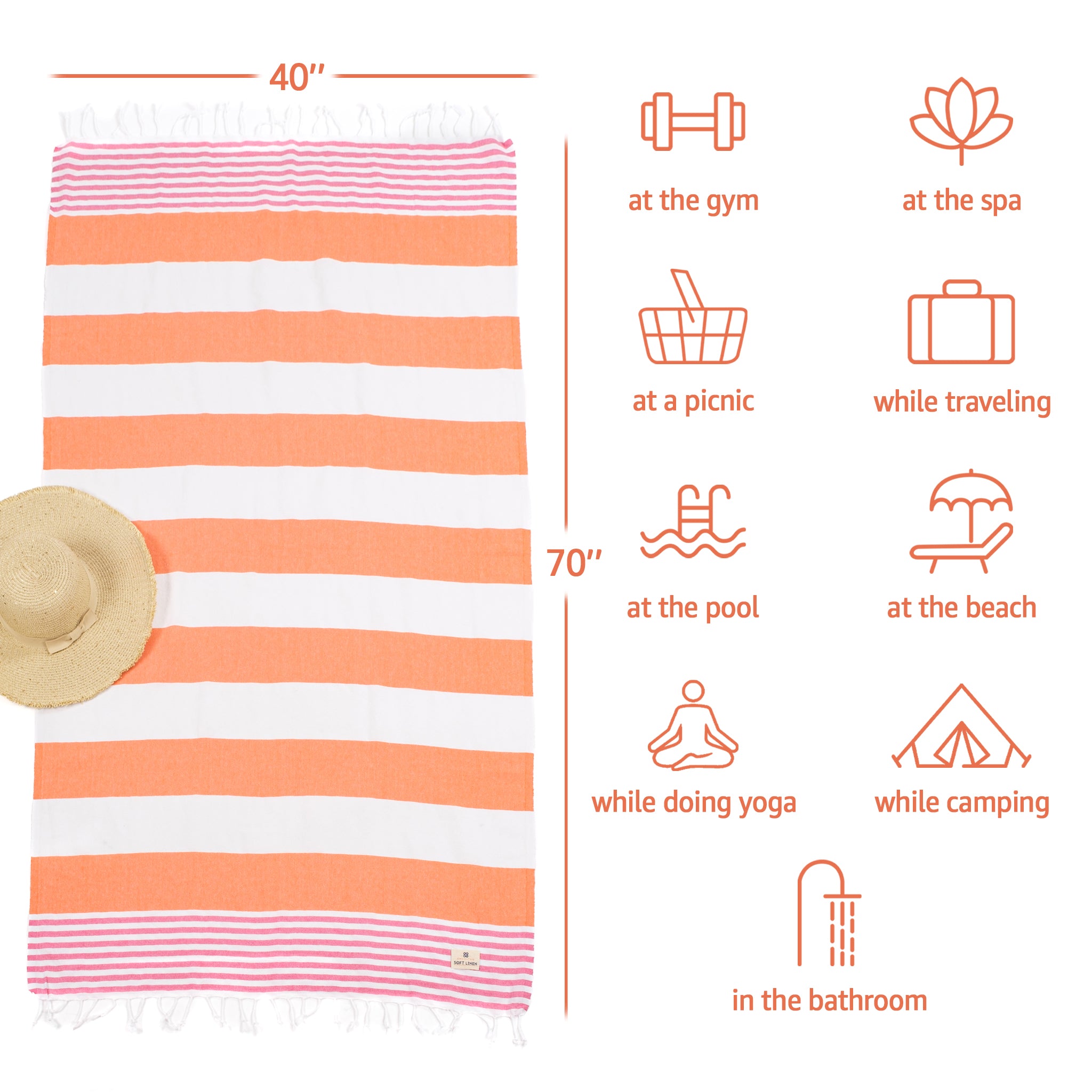 American Soft Linen Turkish Peshtemal Beach Towels, Cotton 4 Pack, 40" x 70" Size, Swim Towels for Beach and Pool Towels