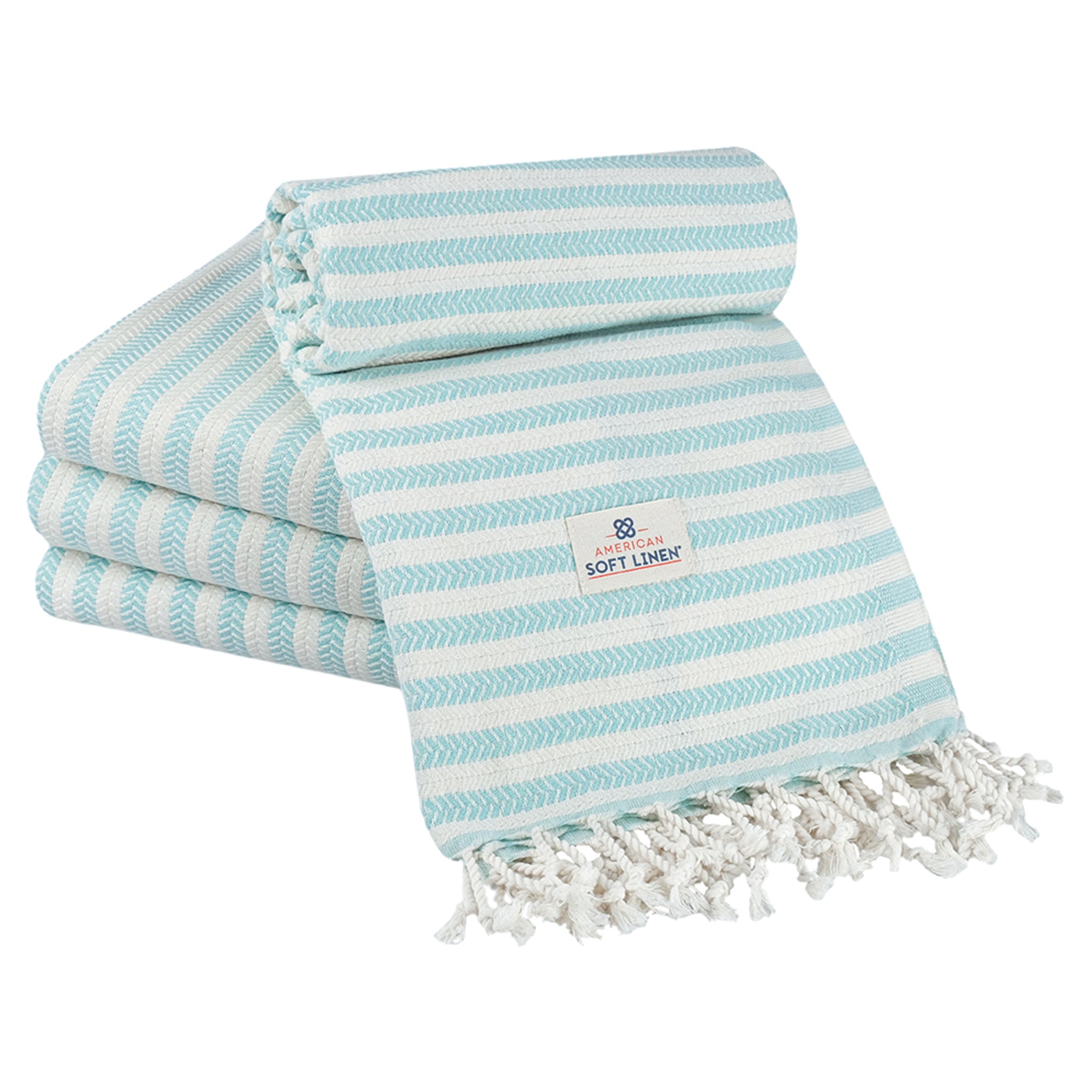 American Soft Linen Turkish Peshtemal Beach Towels, Cotton 4 Pack, 40" x 70" Size, Swim Towels for Beach and Pool Towels