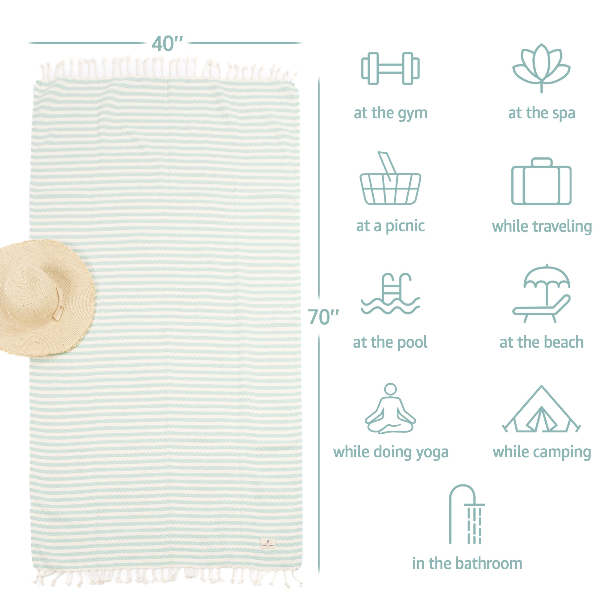 American Soft Linen Turkish Peshtemal Beach Towels, Cotton 4 Pack, 40" x 70" Size, Swim Towels for Beach and Pool Towels