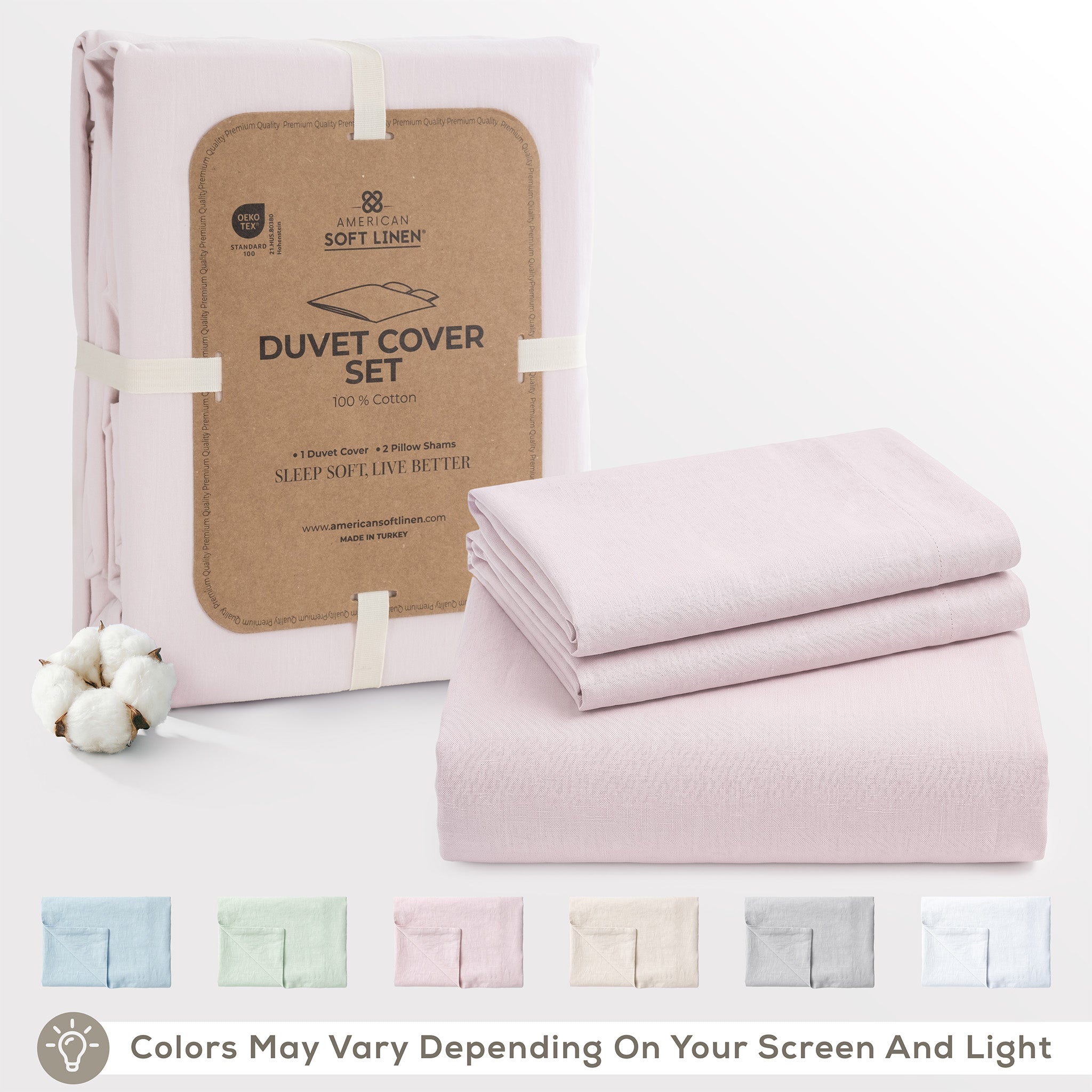American Soft Linen 100% Washed Cotton Percale Duvet Cover Set – Soft Breathable Bedding Set with Pillow Shams