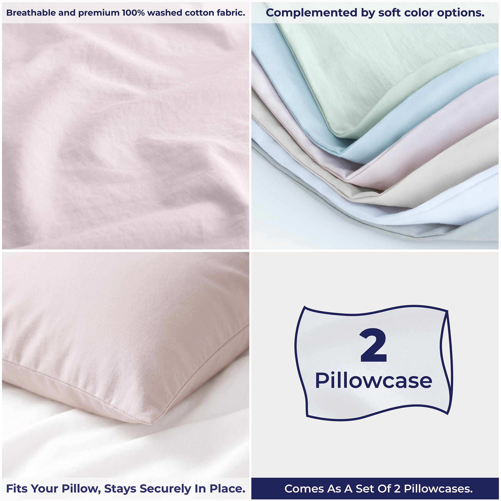 American Soft Linen 100% Washed Cotton Percale Pillowcase Set (2 Pack) – Soft Breathable Pillow Covers