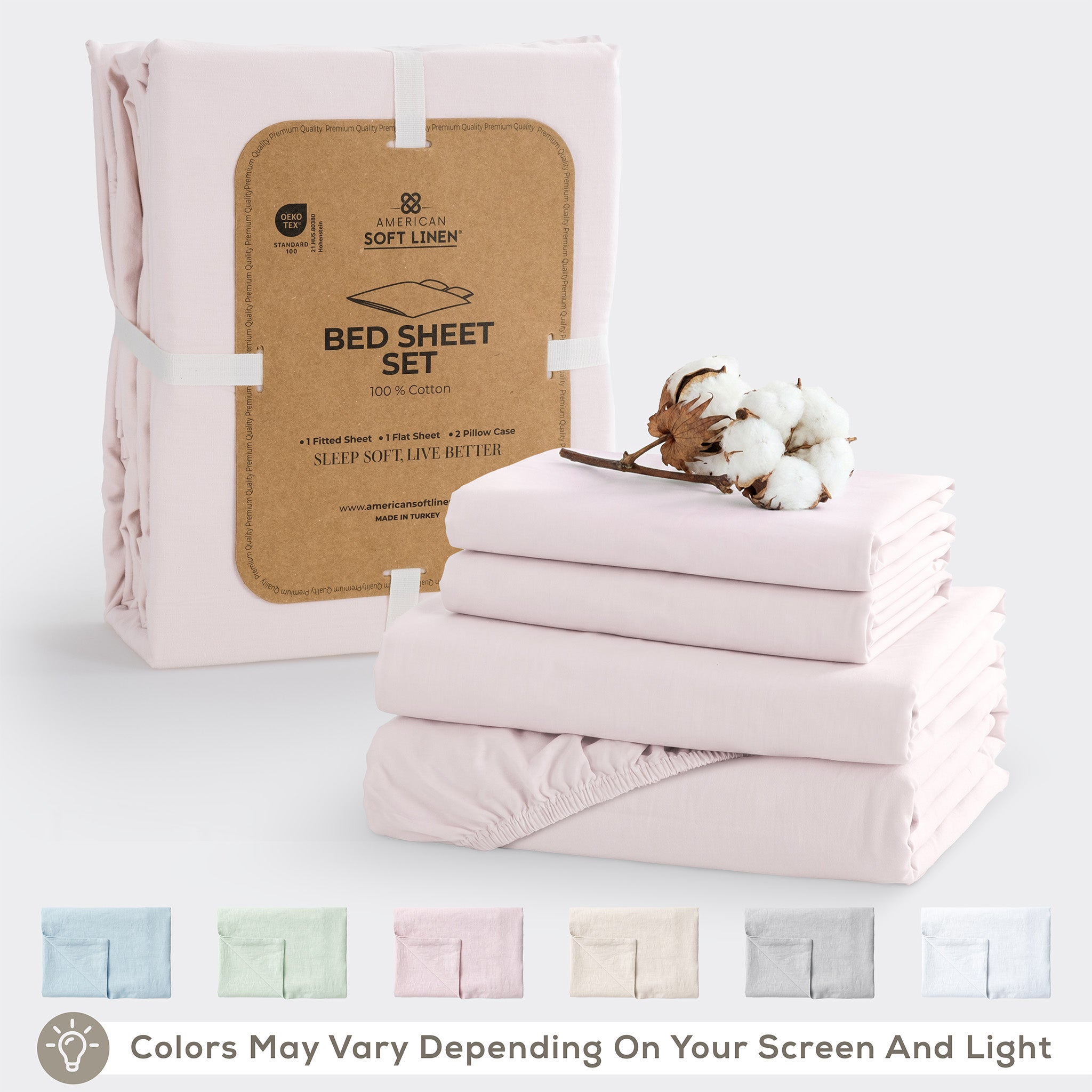 American Soft Linen 100% Washed Cotton Percale Sheet Set – Soft Breathable Bedding with Pillowcases