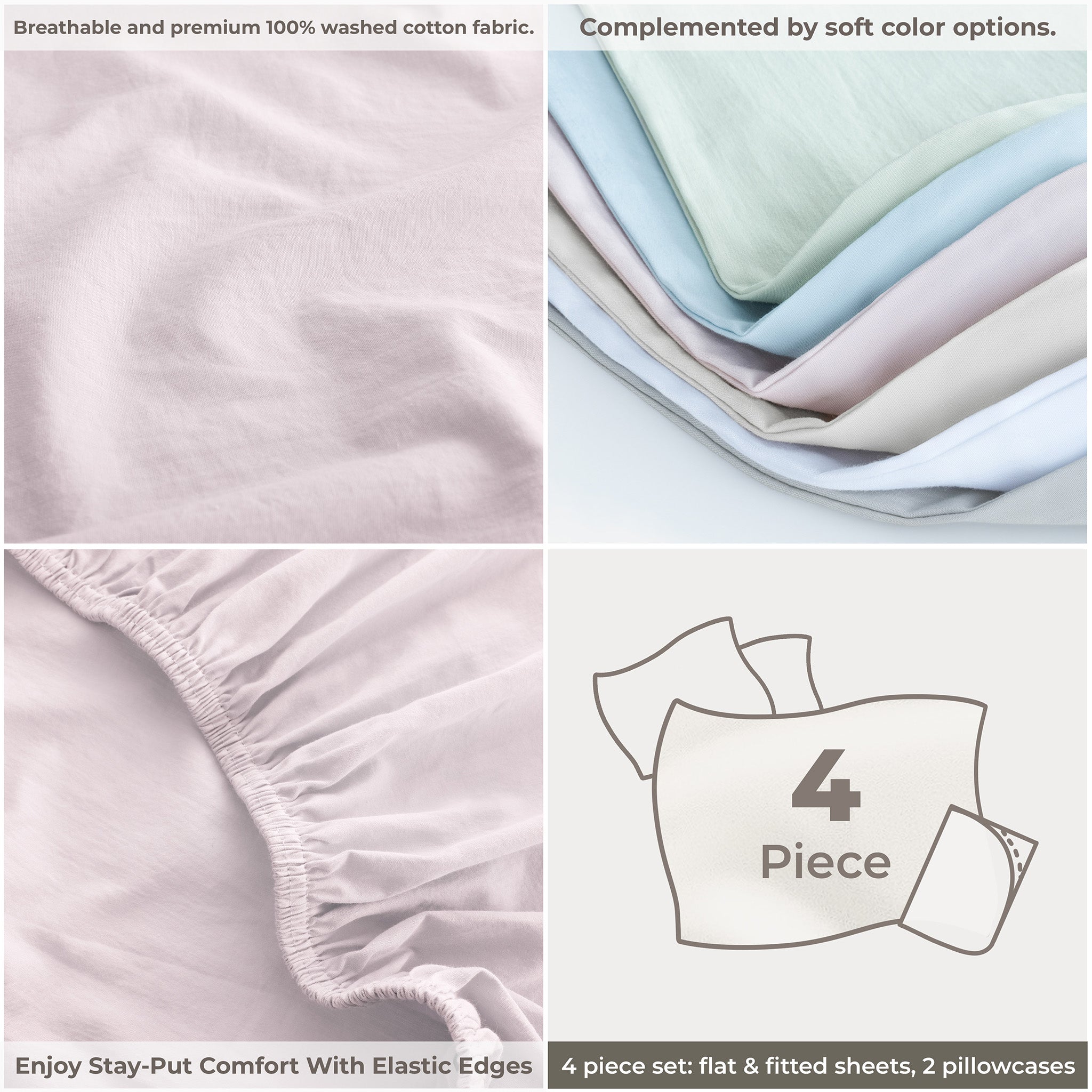 American Soft Linen 100% Washed Cotton Percale Sheet Set – Soft Breathable Bedding with Pillowcases