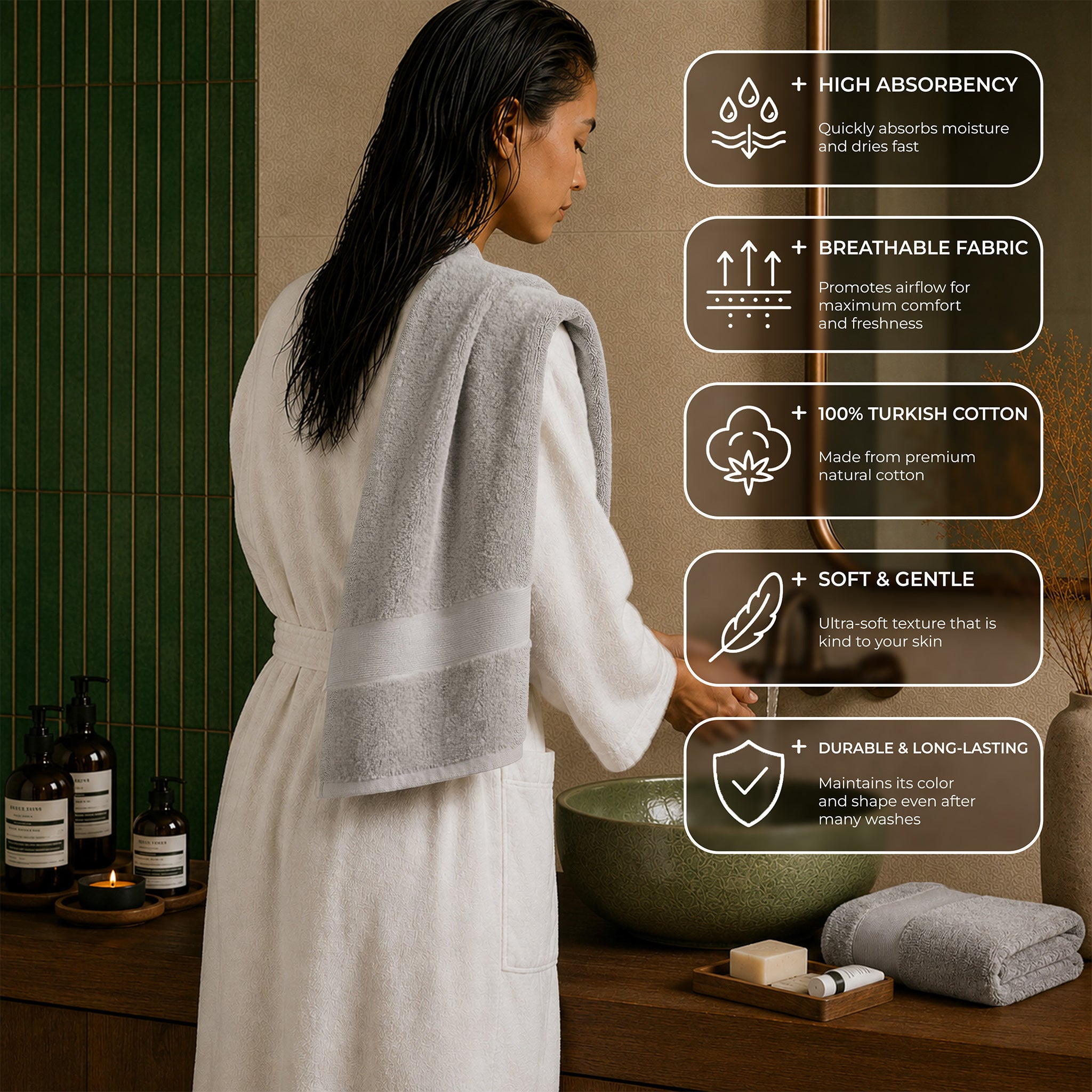 SIENA Luxury Turkish Cotton Hand Towels – 700 GSM, 16 x 28", 2-Piece
