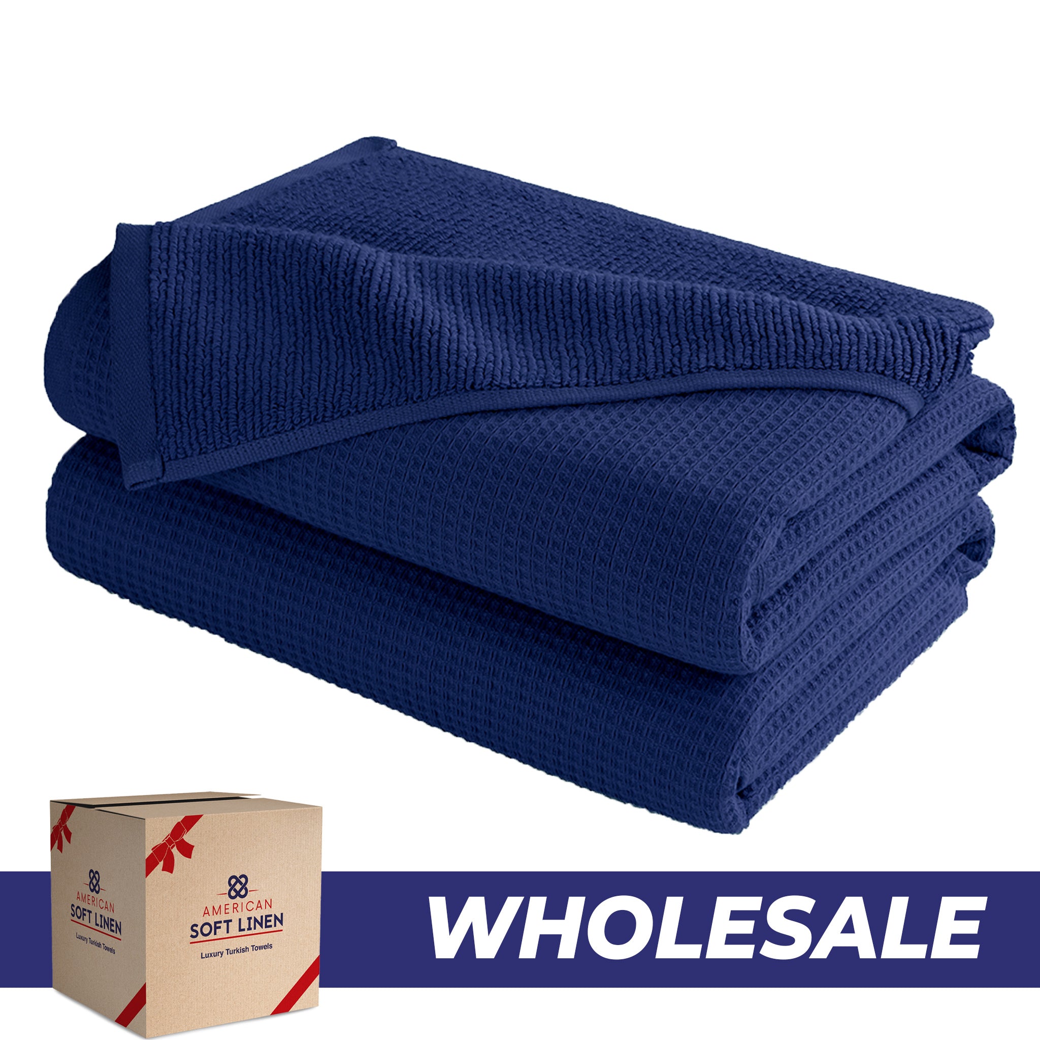 NOLA 2-Pack Turkish Cotton Bath Towels – Wholesale Case Pack of 14 Navy Blue