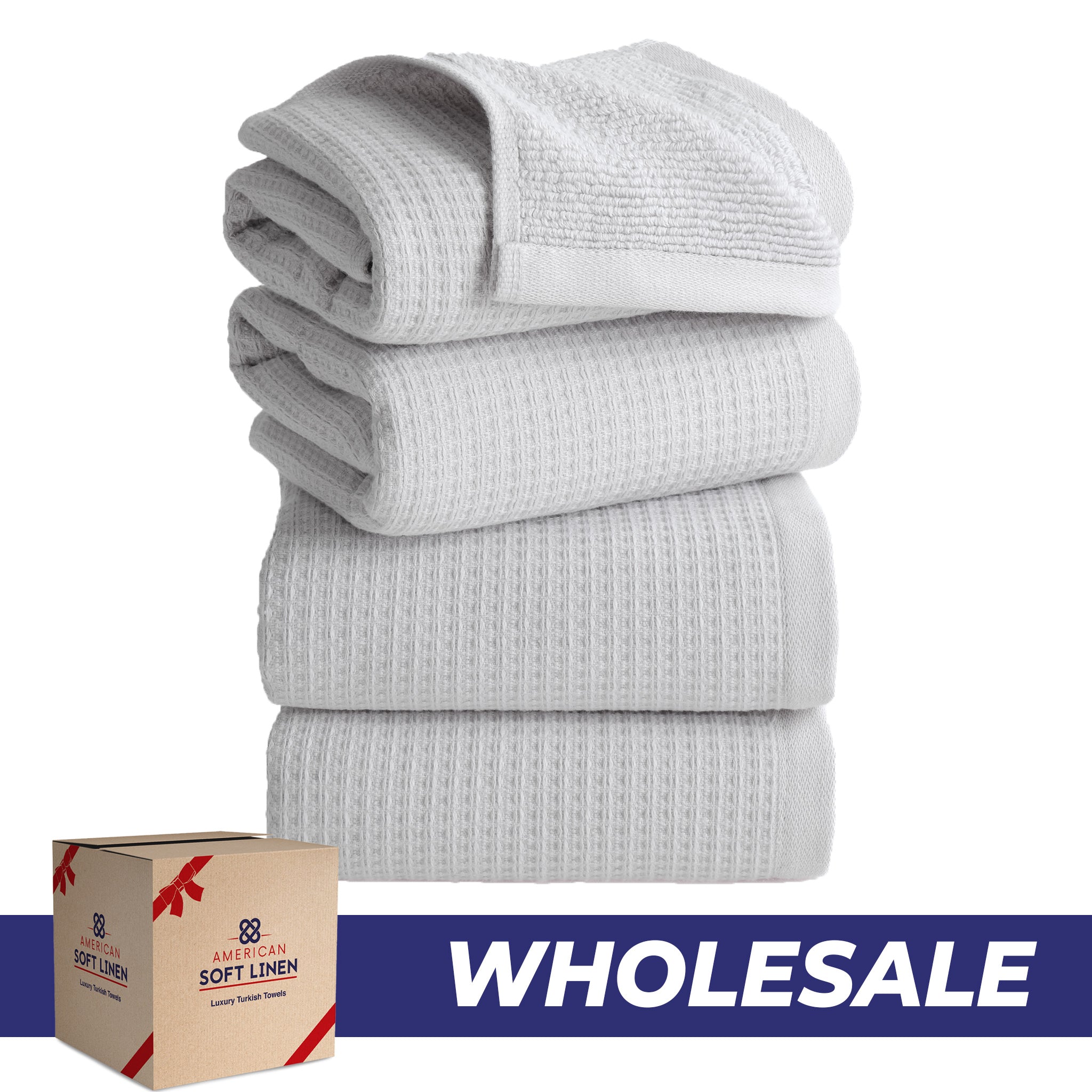NOLA 4-Pack Turkish Cotton Hand Towels – Waffle 600 GSM Wholesale Case Pack of 24 Gray