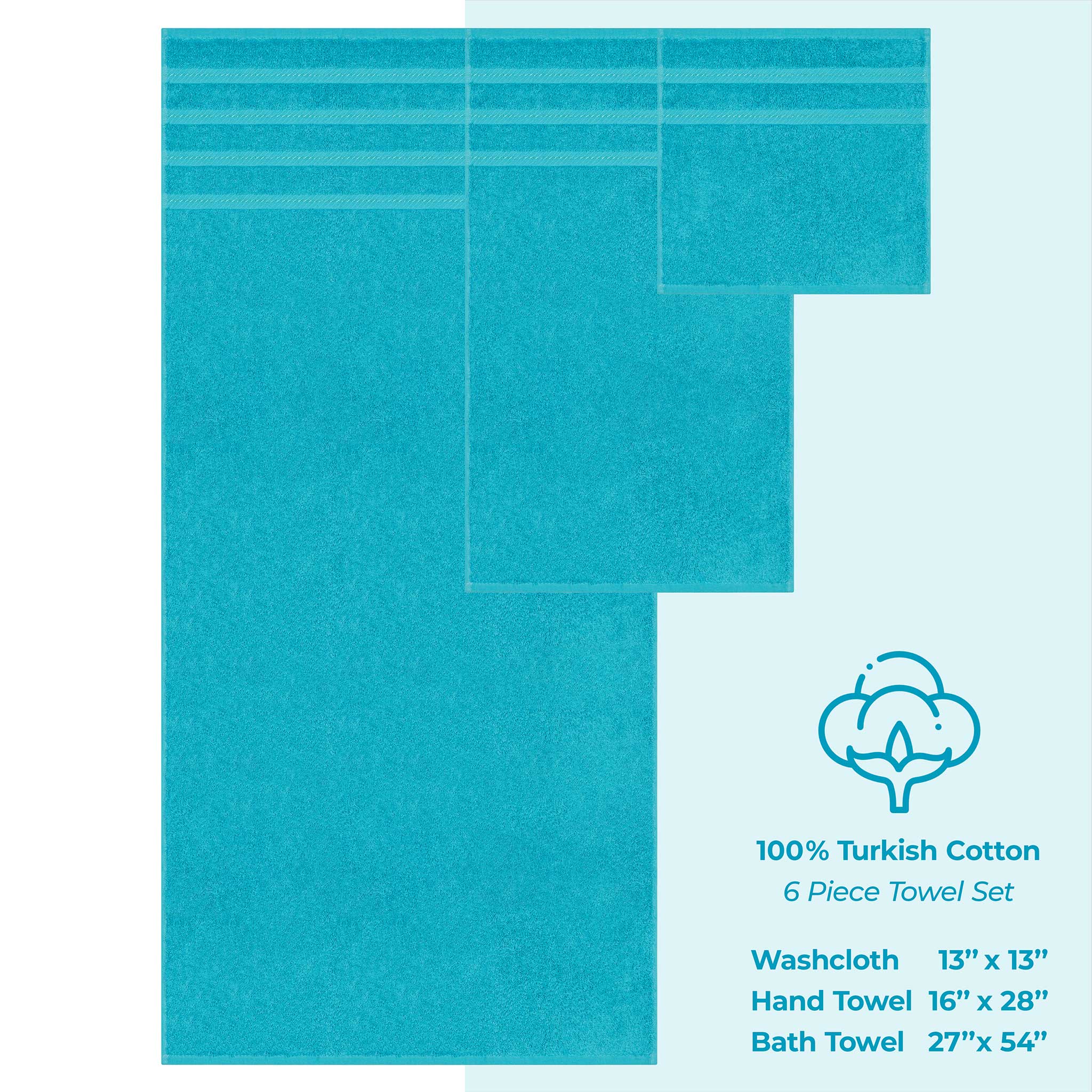 American Soft Linen - 6 Piece Turkish Cotton Bath Towel Set - Aqua-Blue - 4