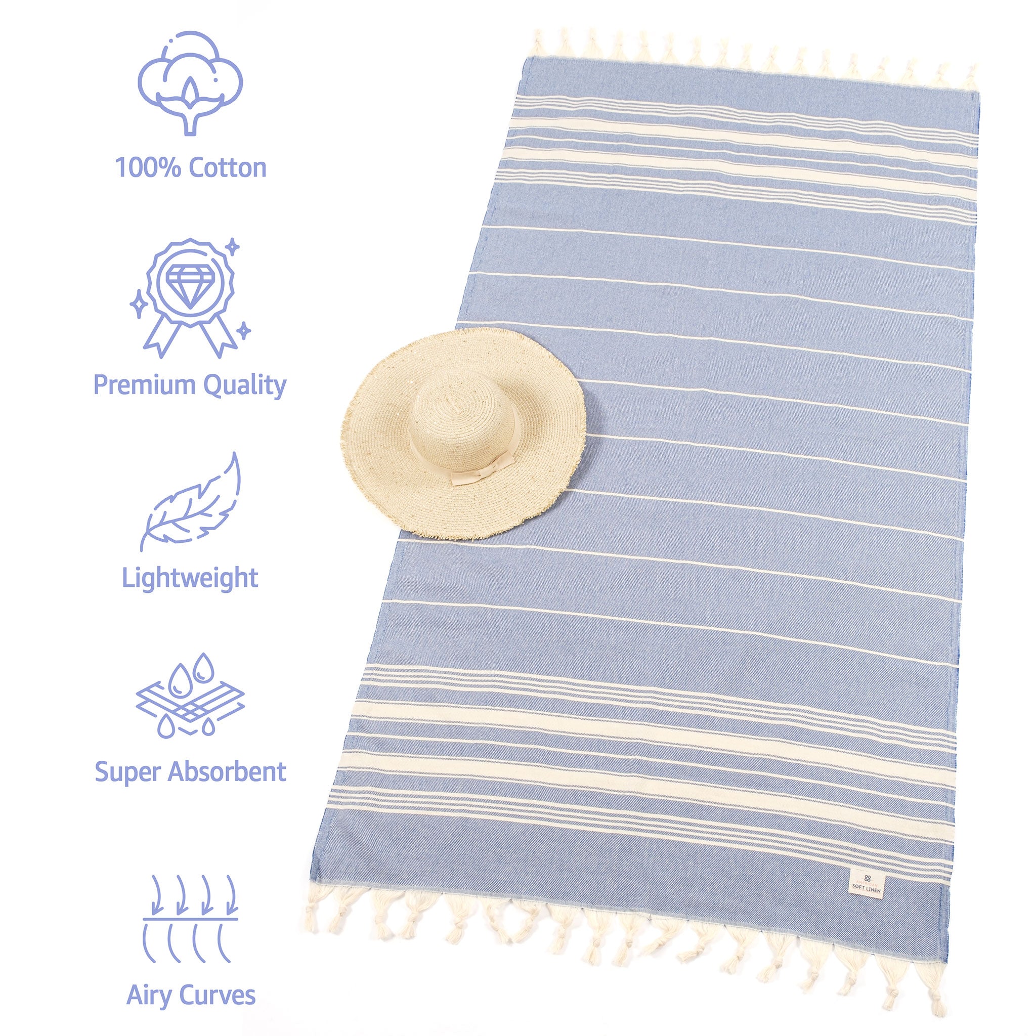 American Soft Linen - 100% Cotton Turkish Peshtemal Towels 40x70 Inches - Blue - 3