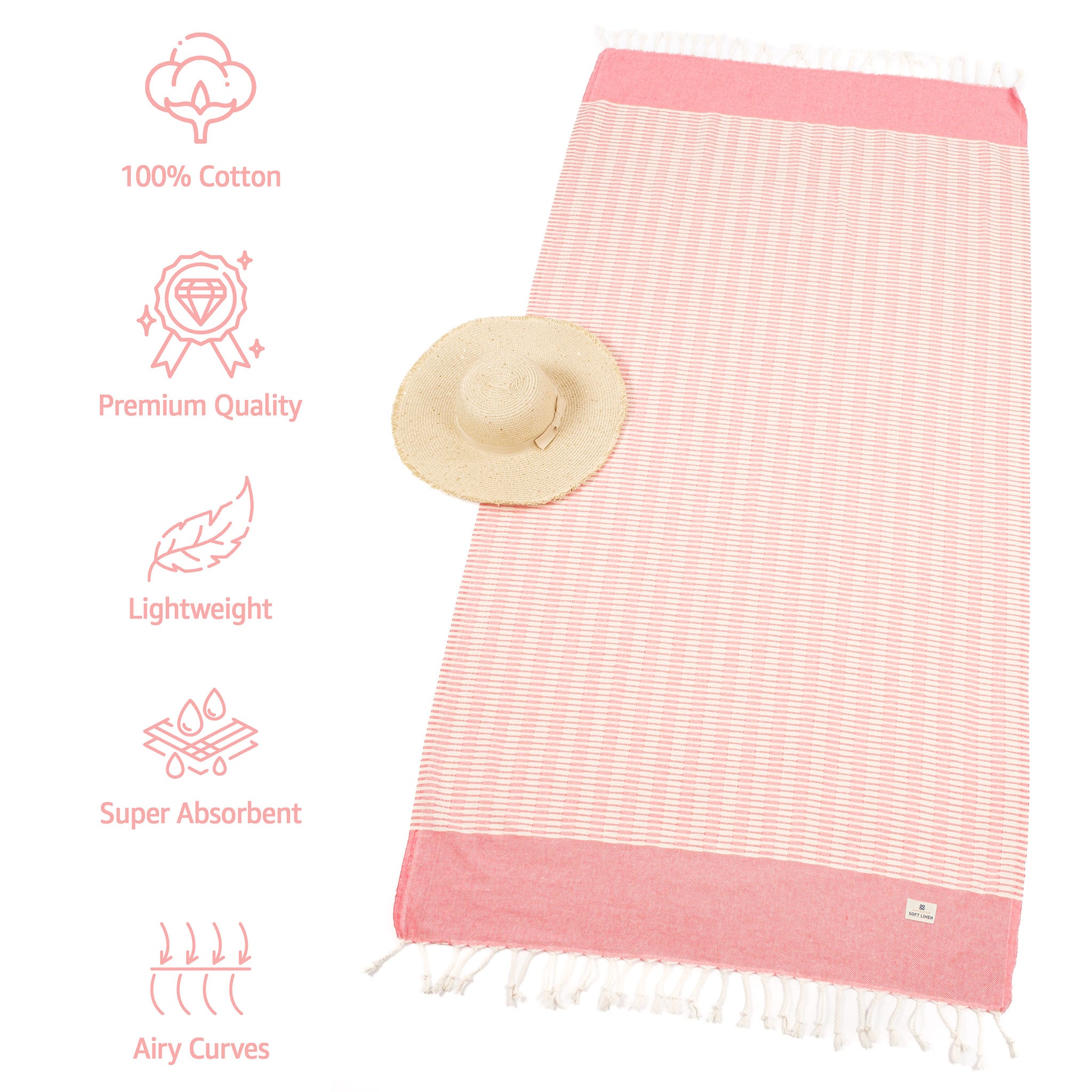 American Soft Linen - 100% Cotton Turkish Peshtemal Towels 40x70 Inches - Coral - 3