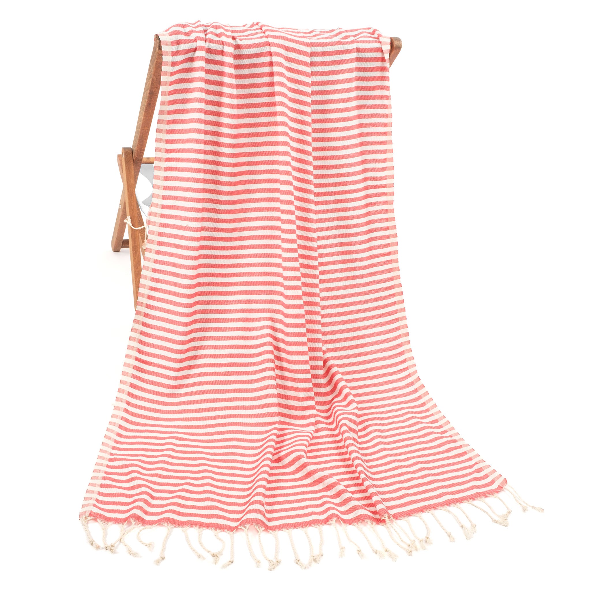 American Soft Linen - 100% Cotton Turkish Peshtemal Towels 40x70 Inches - Coral-Stripe - 1