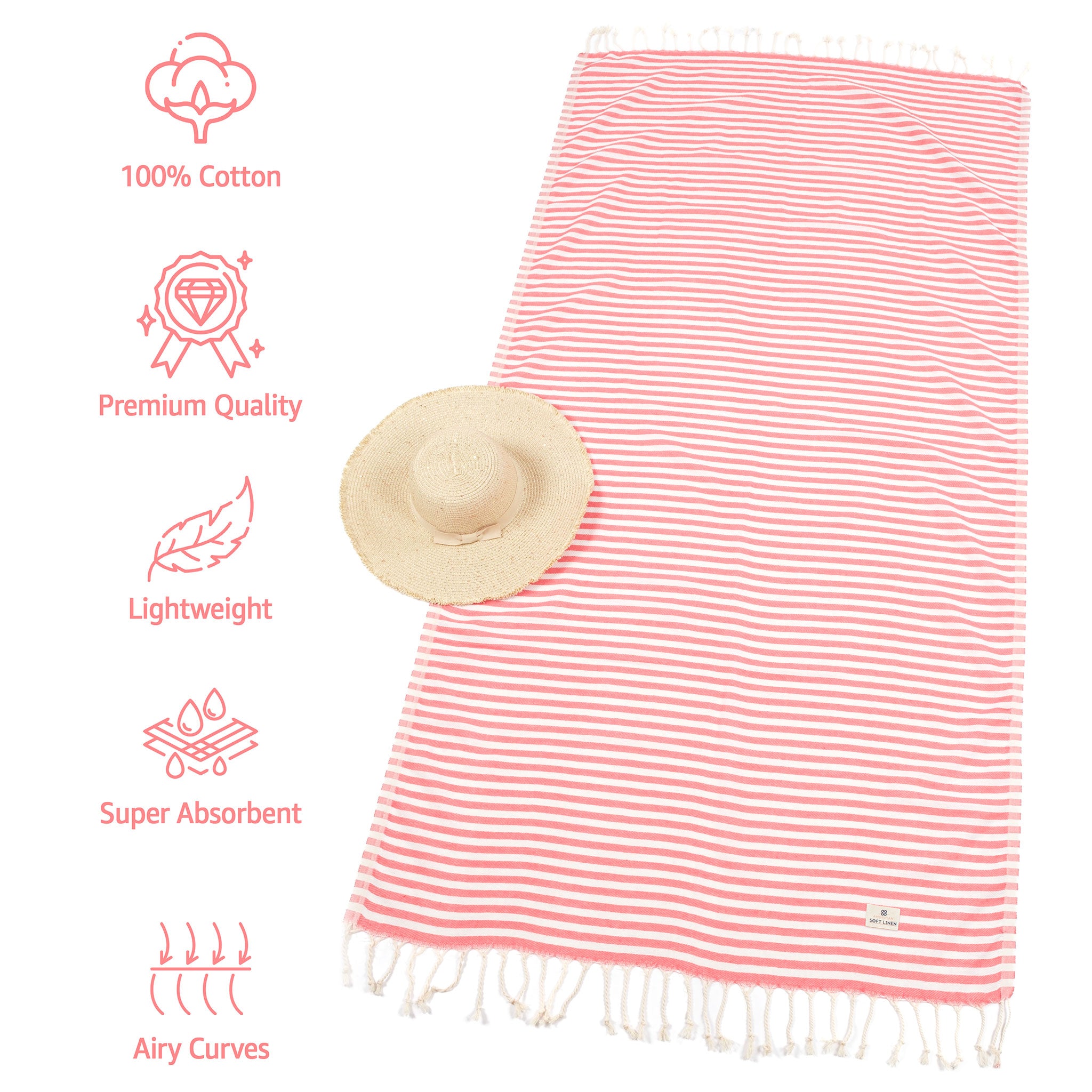 American Soft Linen - 100% Cotton Turkish Peshtemal Towels 40x70 Inches - Coral-Stripe - 3