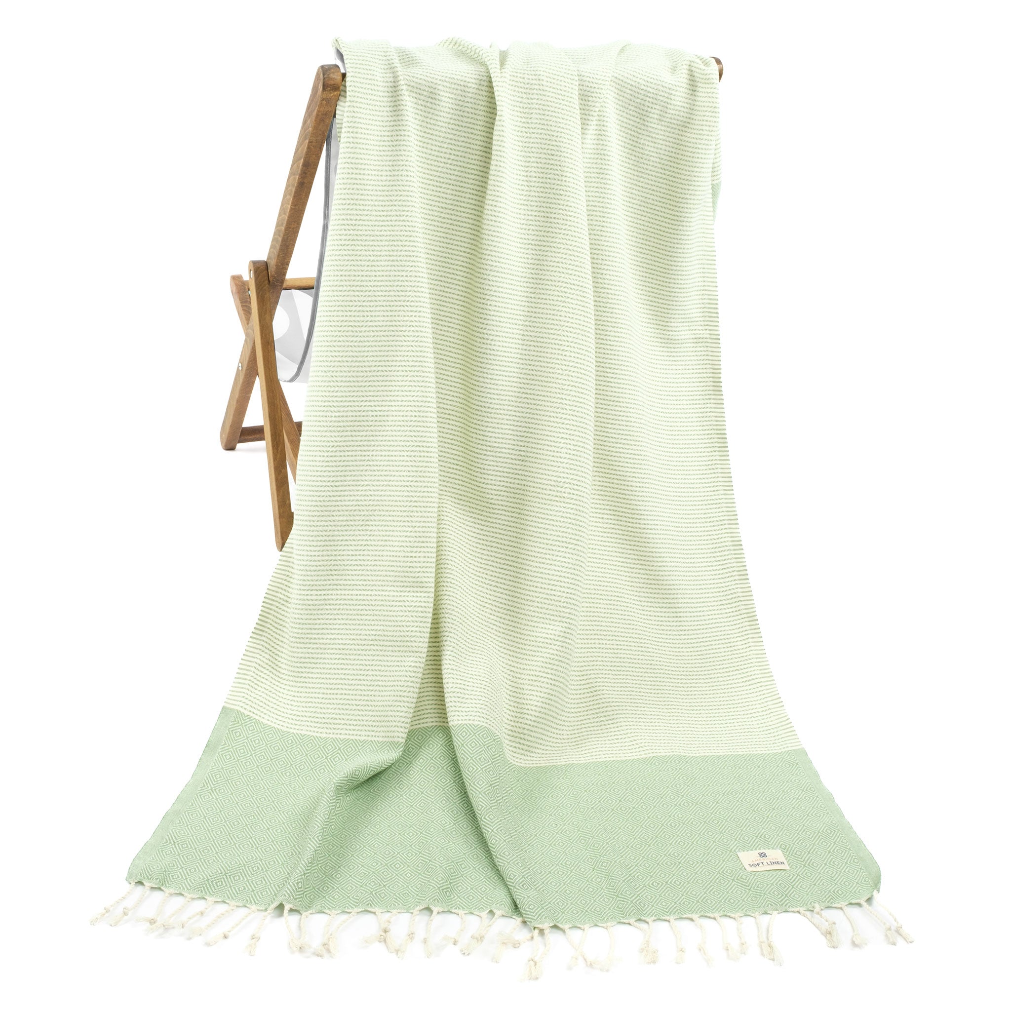 American Soft Linen - 100% Cotton Turkish Peshtemal Towels 40x70 Inches - Green - 1