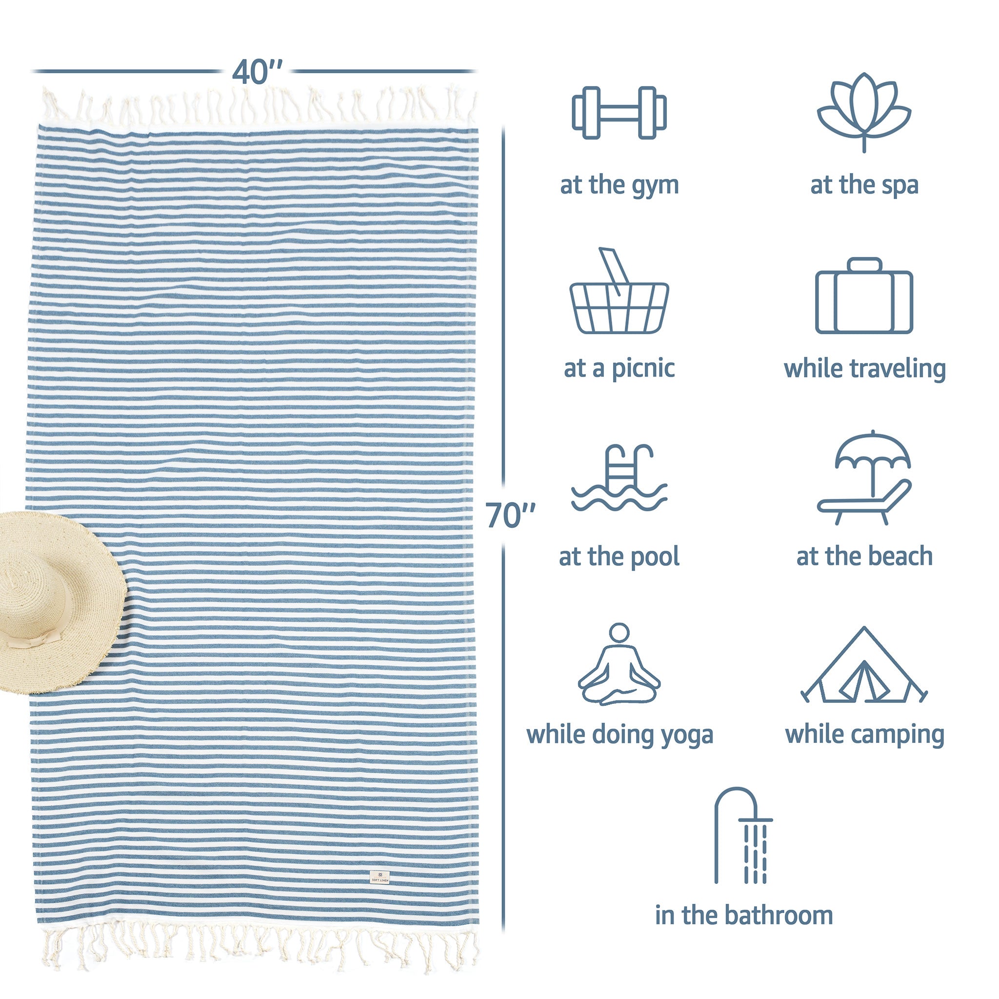 American Soft Linen - 100% Cotton Turkish Peshtemal Towels 40x70 Inches - Petrol-Blue - 4