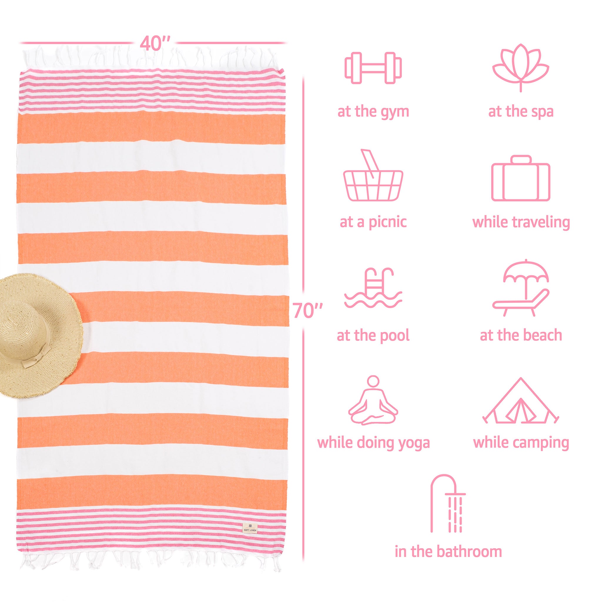 American Soft Linen - 100% Cotton Turkish Peshtemal Towels 40x70 Inches - Pink - 4