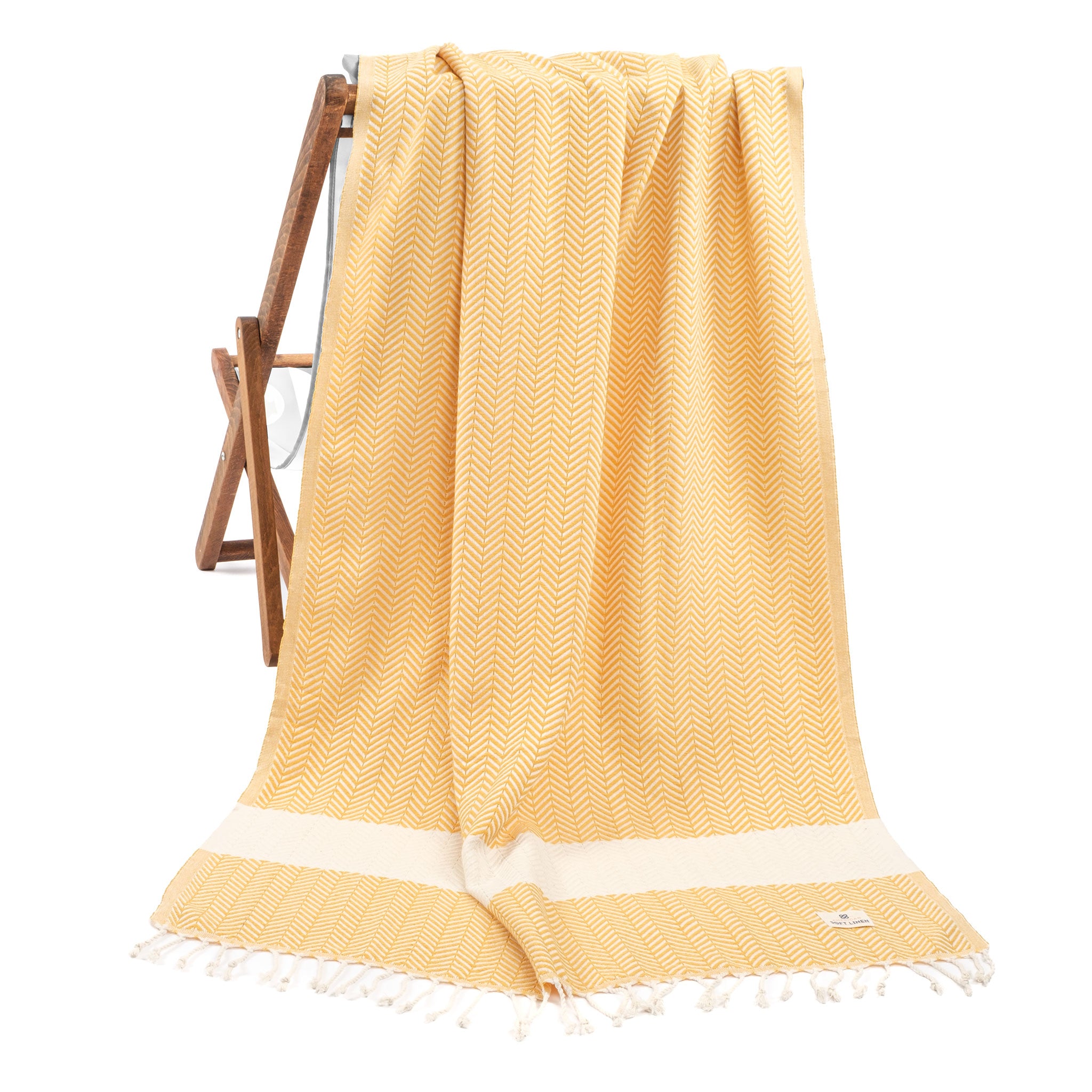 American Soft Linen - 100% Cotton Turkish Peshtemal Towels 40x70 Inches - Yellow - 1