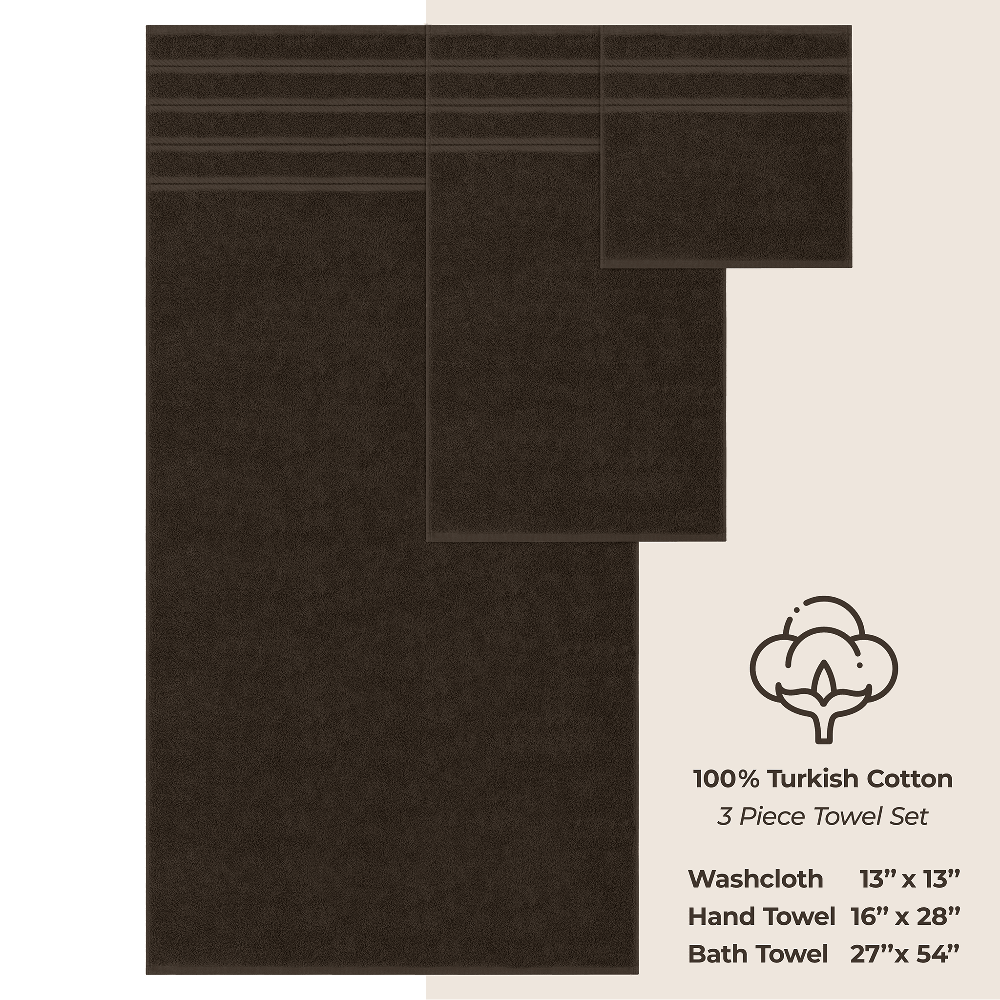 American Soft Linen - 3 Piece Turkish Cotton Towel Set - Chocolate-Brown - 4