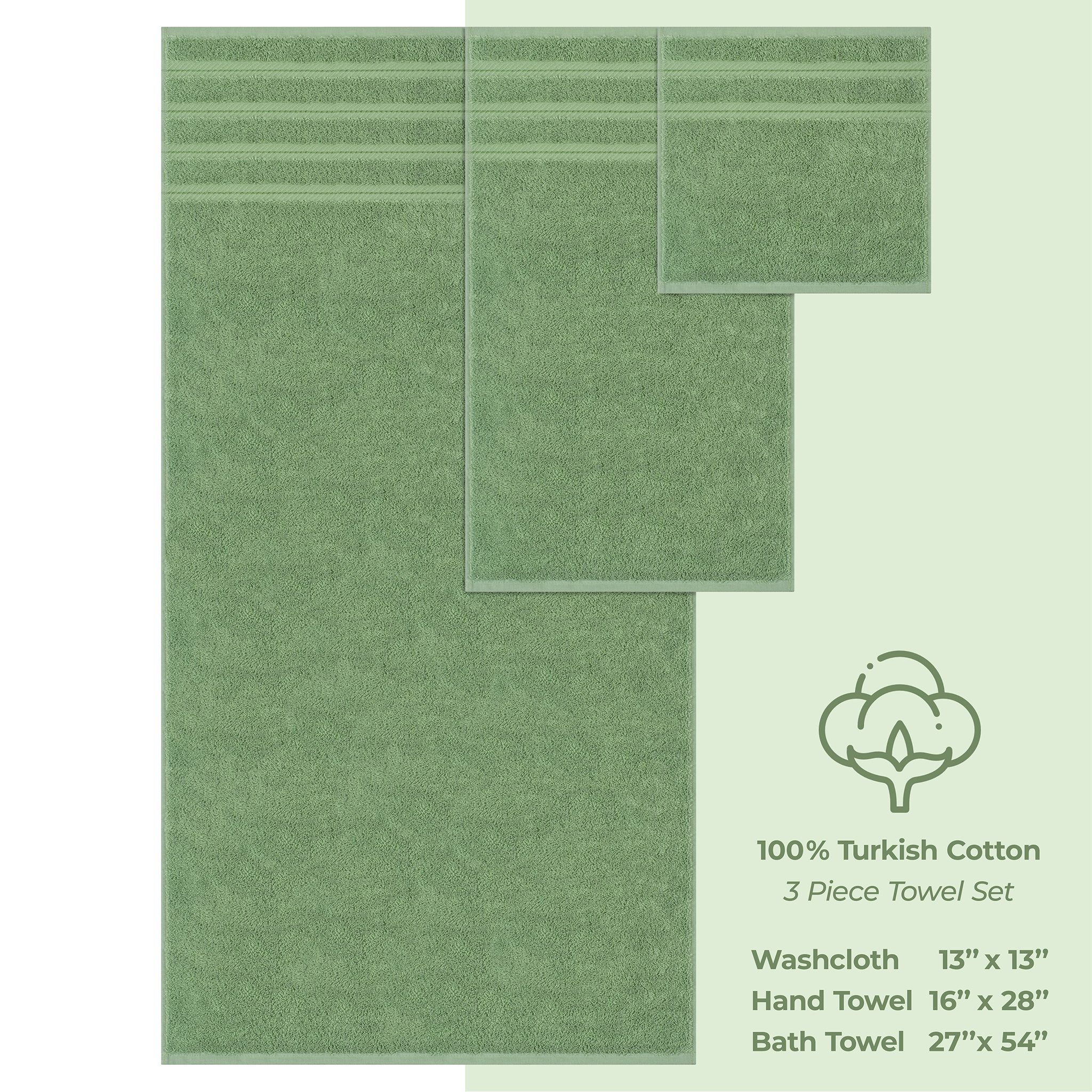American Soft Linen - 3 Piece Turkish Cotton Towel Set - Sage-Green - 4