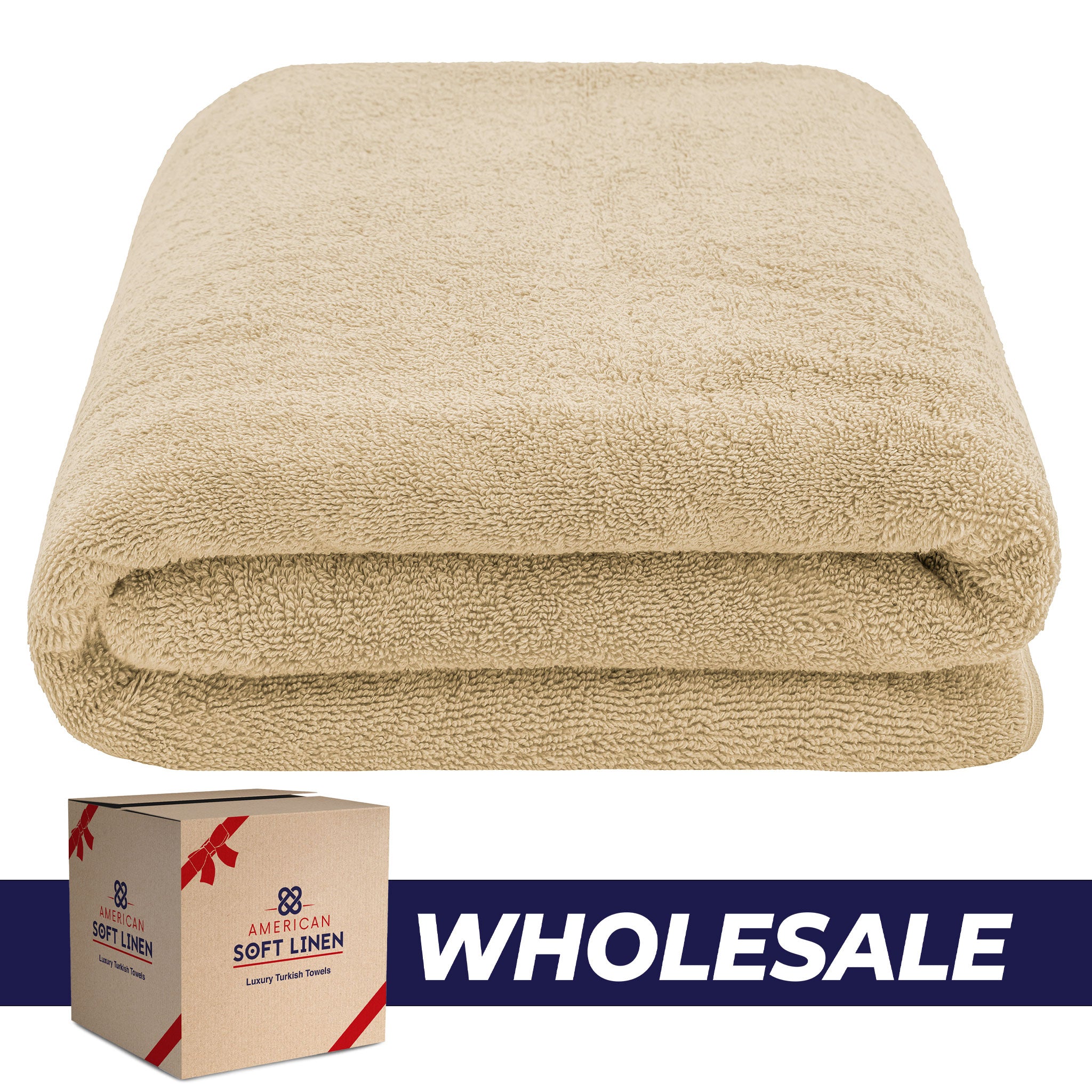 American Soft Linen - 40x80 Inch Oversized Bath Sheet Turkish Bath Towel - 12 Piece Case Pack - Sand-Taupe - 0