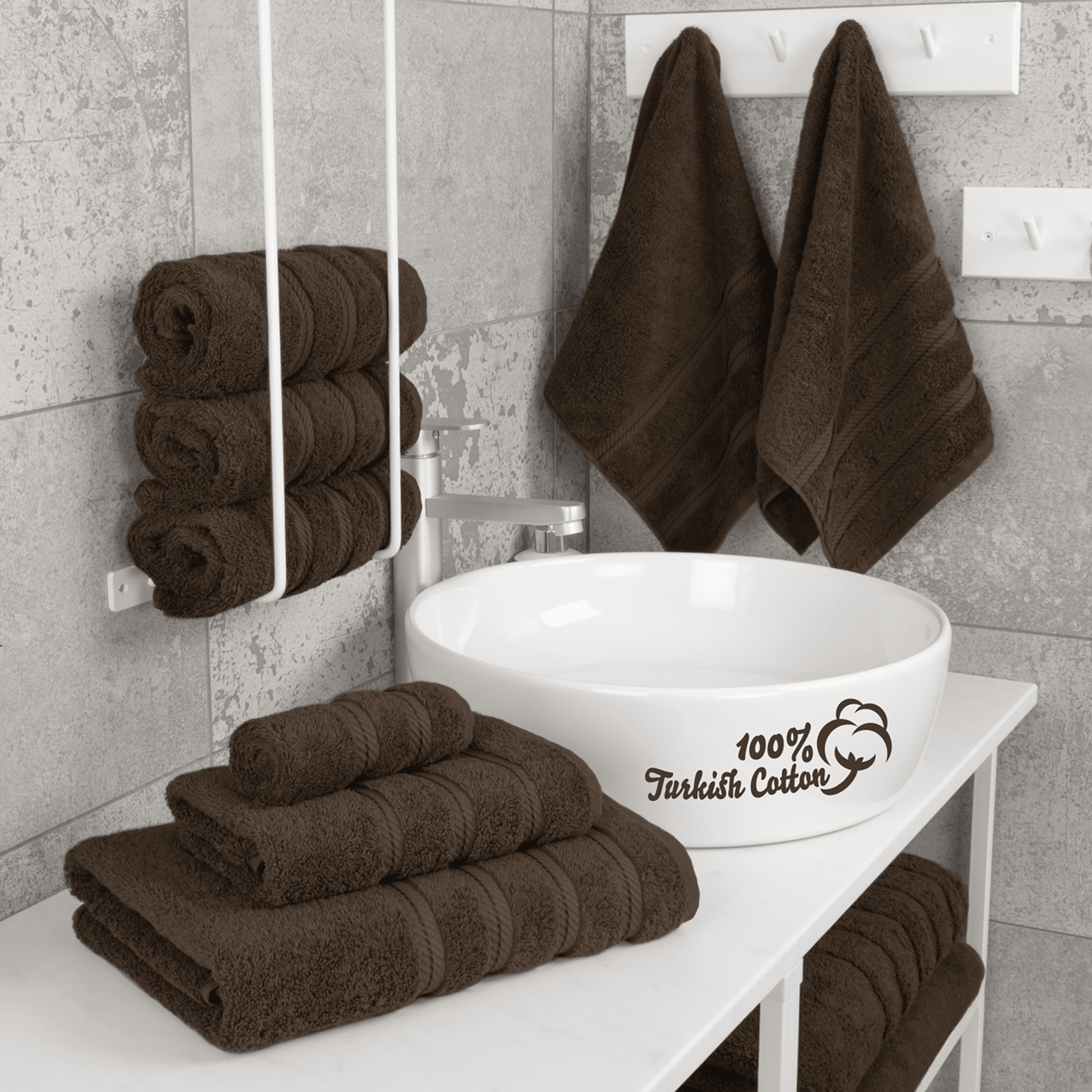 American Soft Linen - 6 Piece Turkish Cotton Bath Towel Set - Chocolate-Brown - 2